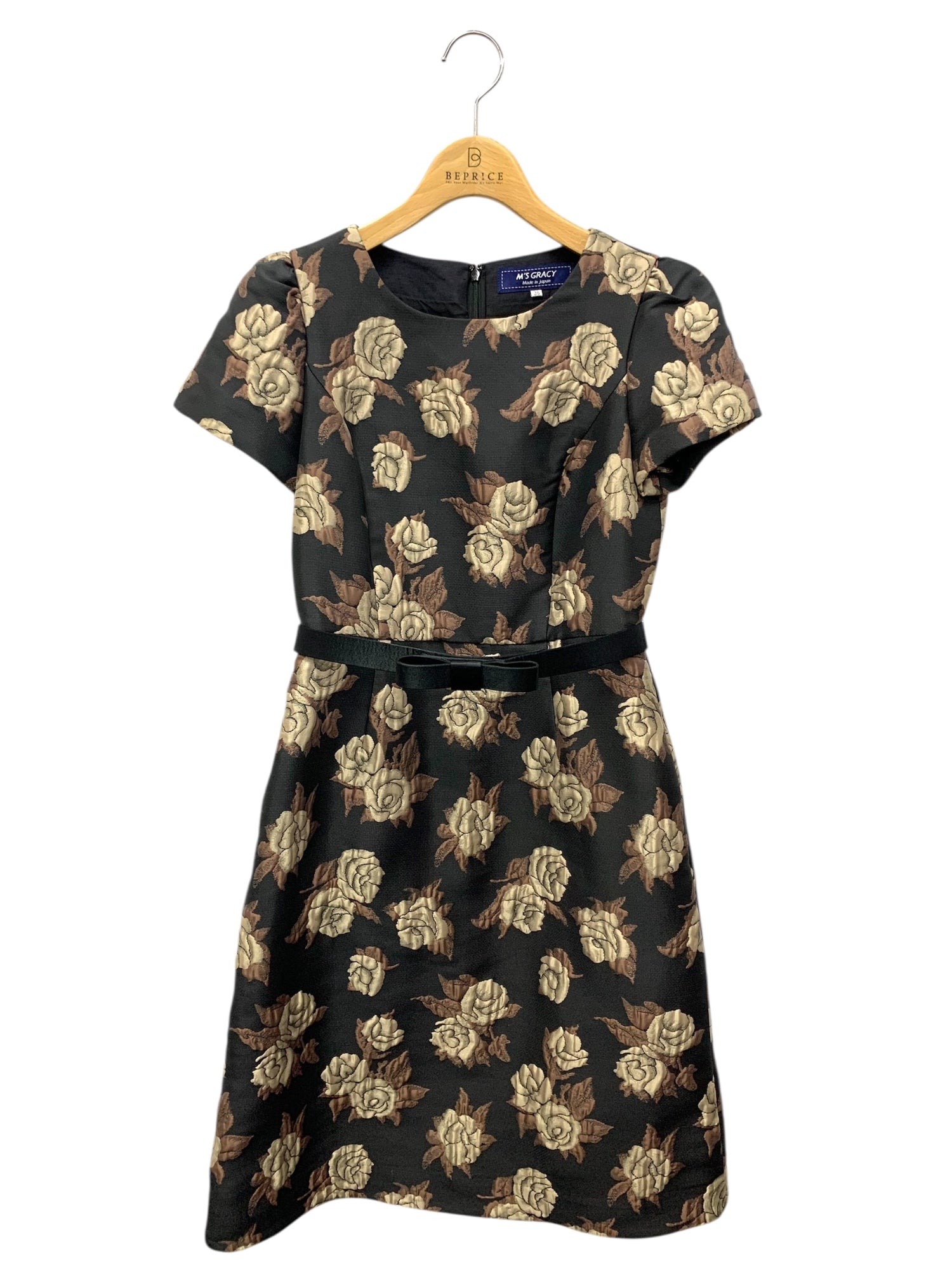 エムズグレイシー 721545 ワンピース 36 ブラック ジャガード バラ