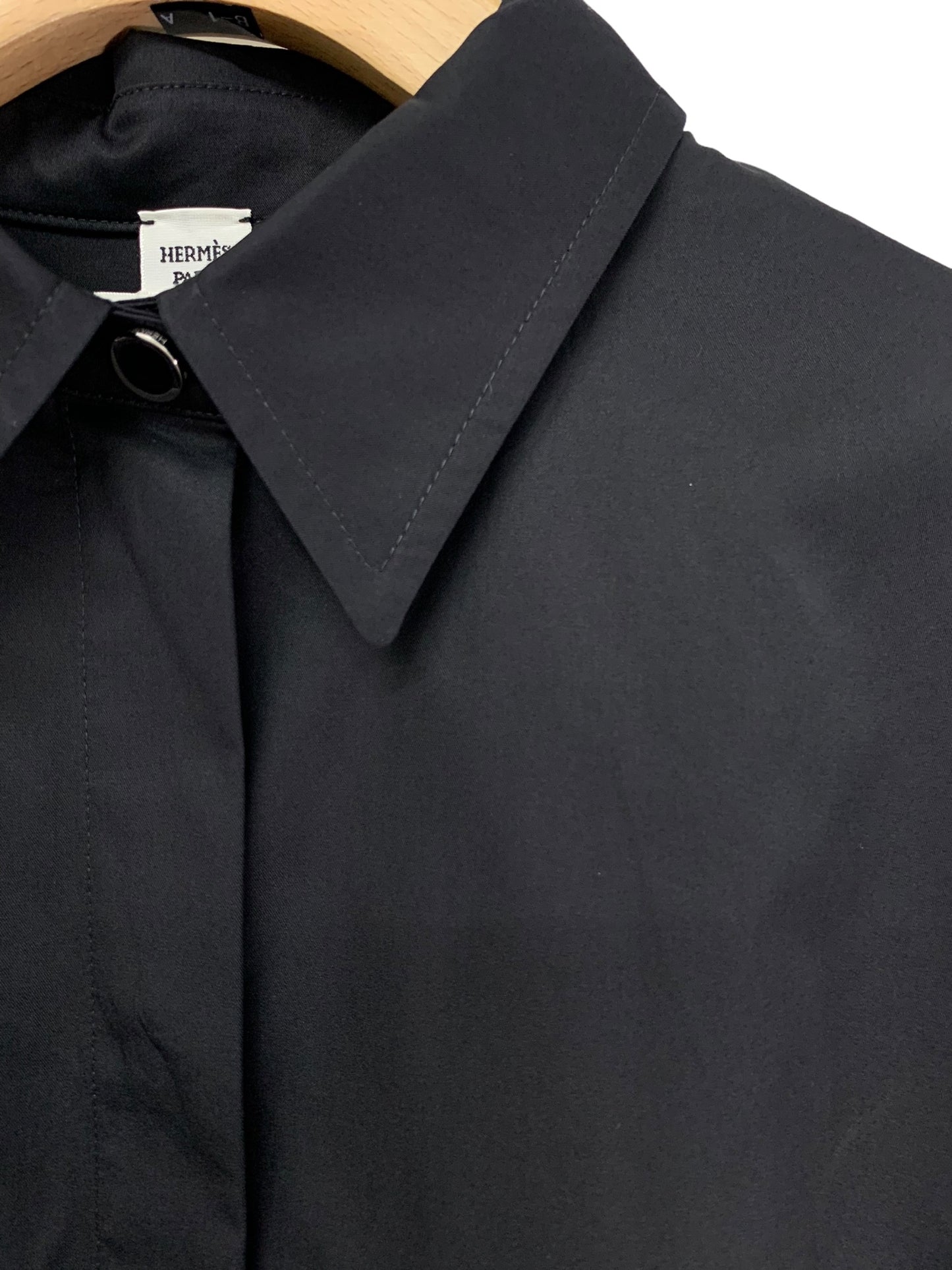 エルメス Tunique coulissée 4E0645DV シャツ 34 ブラック コットン オーバーシャツ ドローコード ITPDQCDIKM5Y 【SALE】