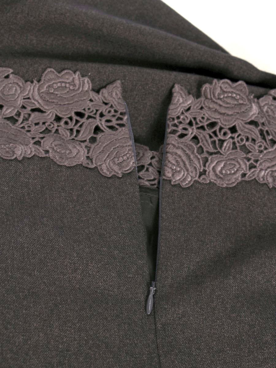 エムズグレイシー 011543 ワンピース 38 グレー レース 花 ウール 刺繍 ITGLFWRJ02SU