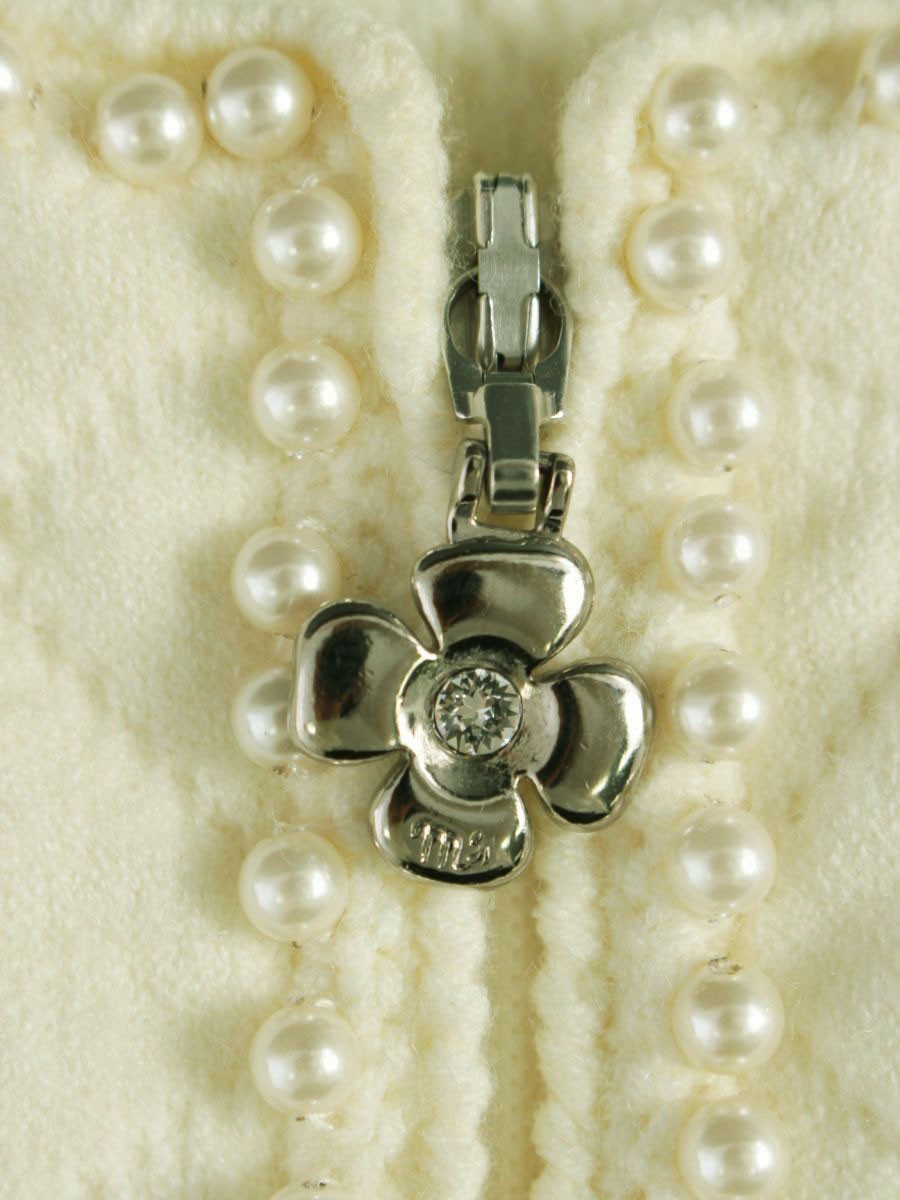 エムズグレイシー 728554 ノーカラージャケット 40 ホワイト パール キルティング ジップ ITKPGF29LX5C