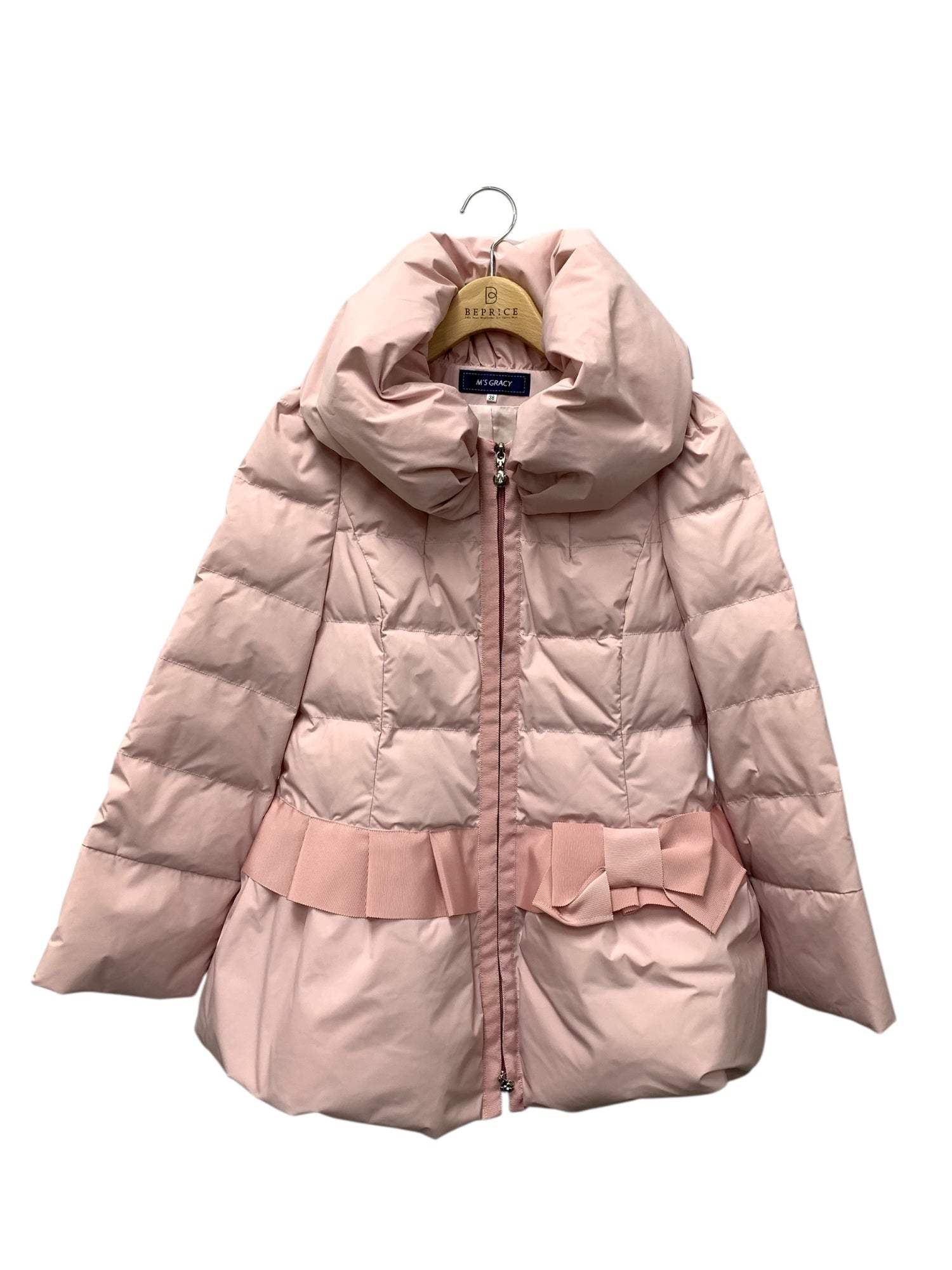 【美品】ダウンコート　リボン　エムズグレイシー　カメリアダブルジップジップ　38 エムズグレイシー ダウンコート 819512 カメリア ダブルジップ リボン