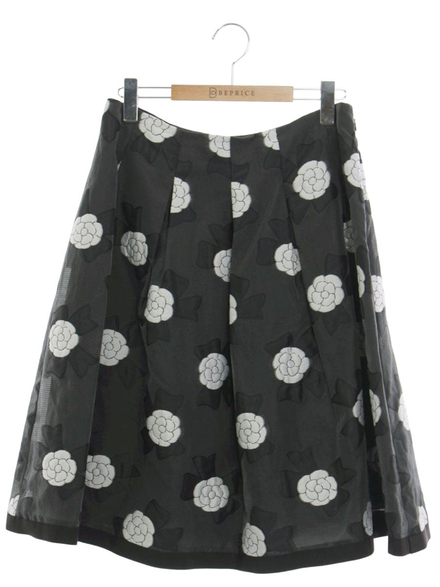 エムズグレイシー 817114 スカート 42 グレー チャコール カメリア柄