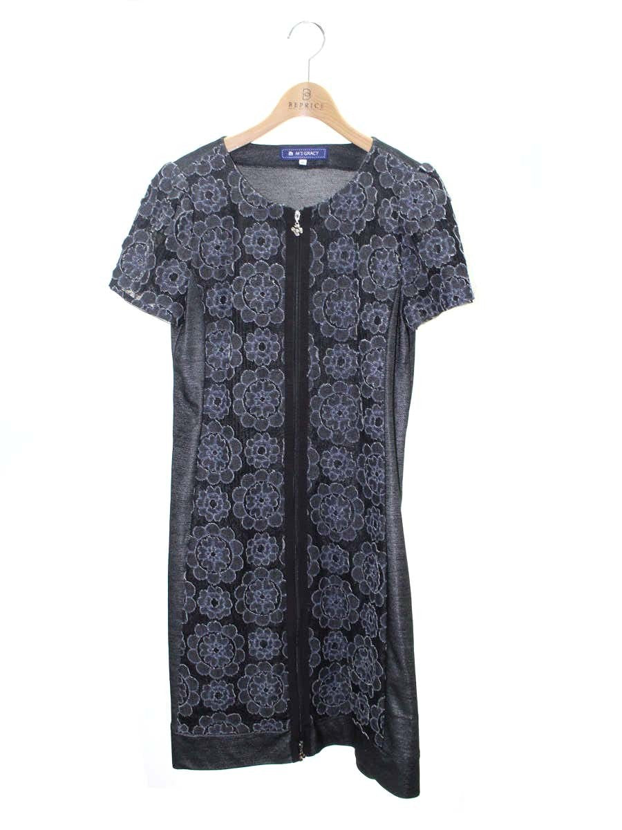 エムズグレイシー 621387 ワンピース 40 ブラック フラワーモチーフ