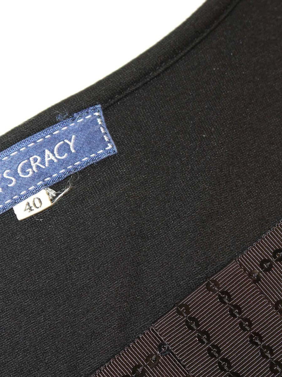 エムズグレイシー 225509 Tシャツ カットソー 40 ブラック リボン ギャザー ITXE57VXPNGO