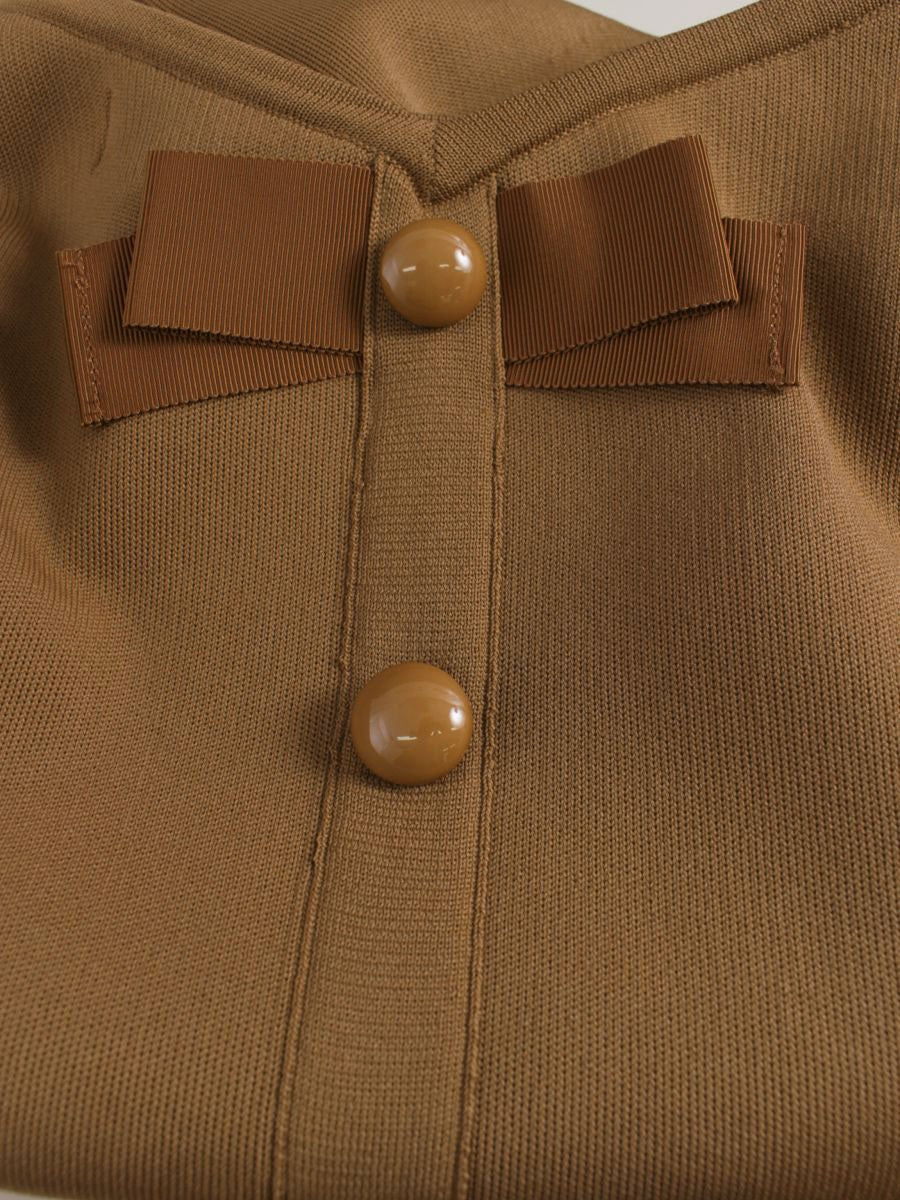 エムズグレイシー 018539 ニット セーター 38 ブラウン バックリボン ボタン ITHVE3MZJ7KI