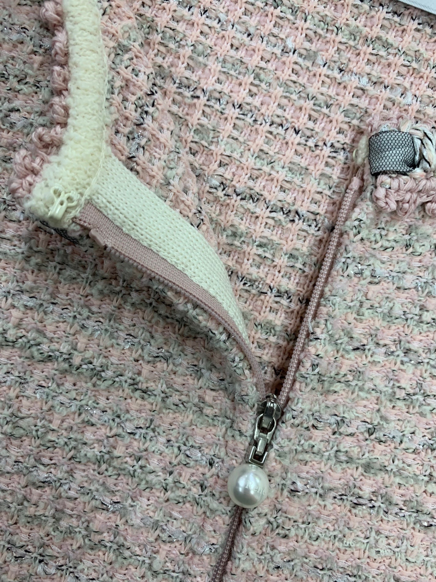 ルネ 6432830 ジャケット 34 ピンク ツイード パールダブルジップ ウール混 IT0R3YS1VSO4