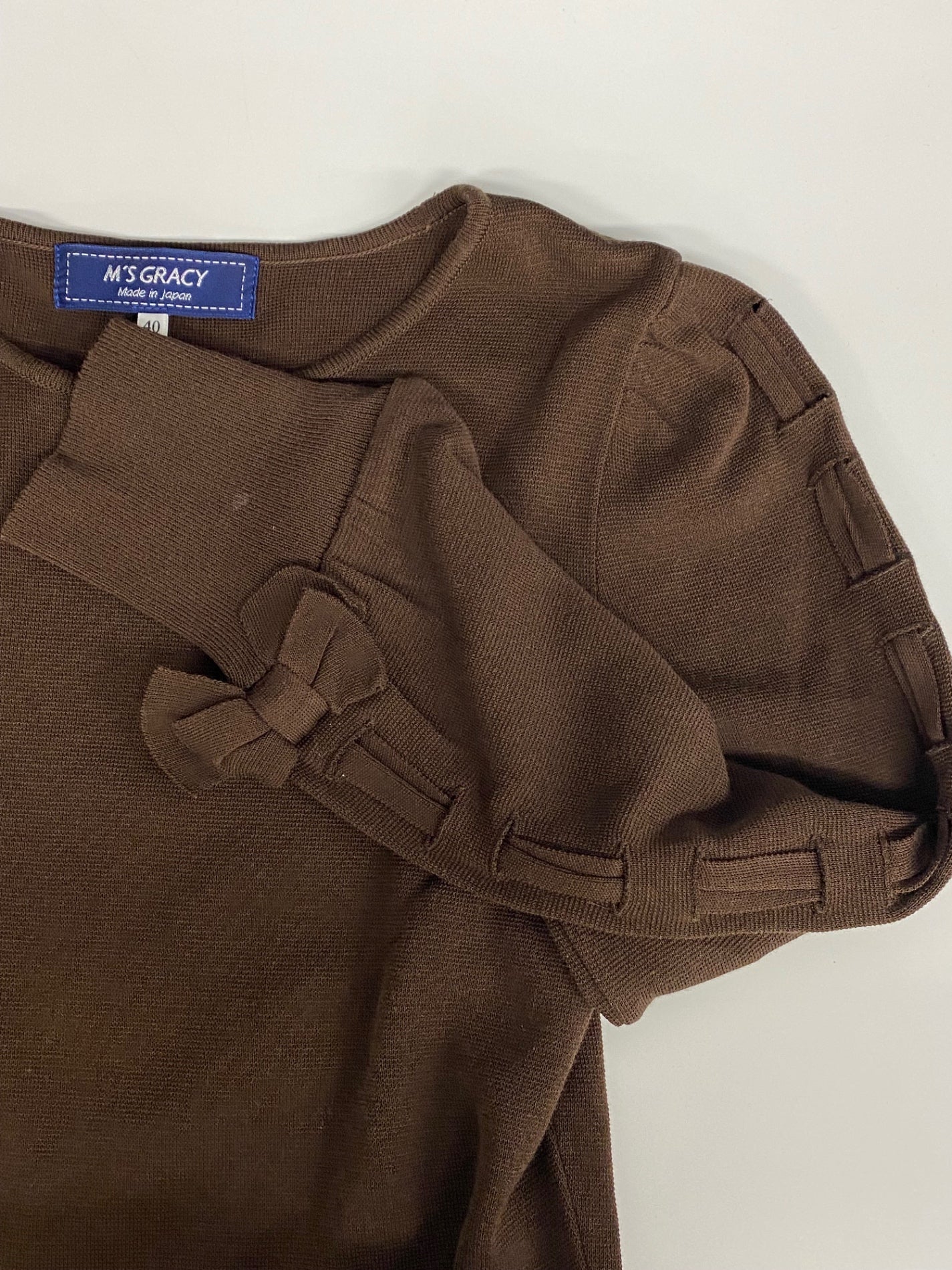 エムズグレイシー Sleeve Ribbon Knit 818516 ニット セーター 40 ブラウン ストレッチ ITMFS6OS8DRM