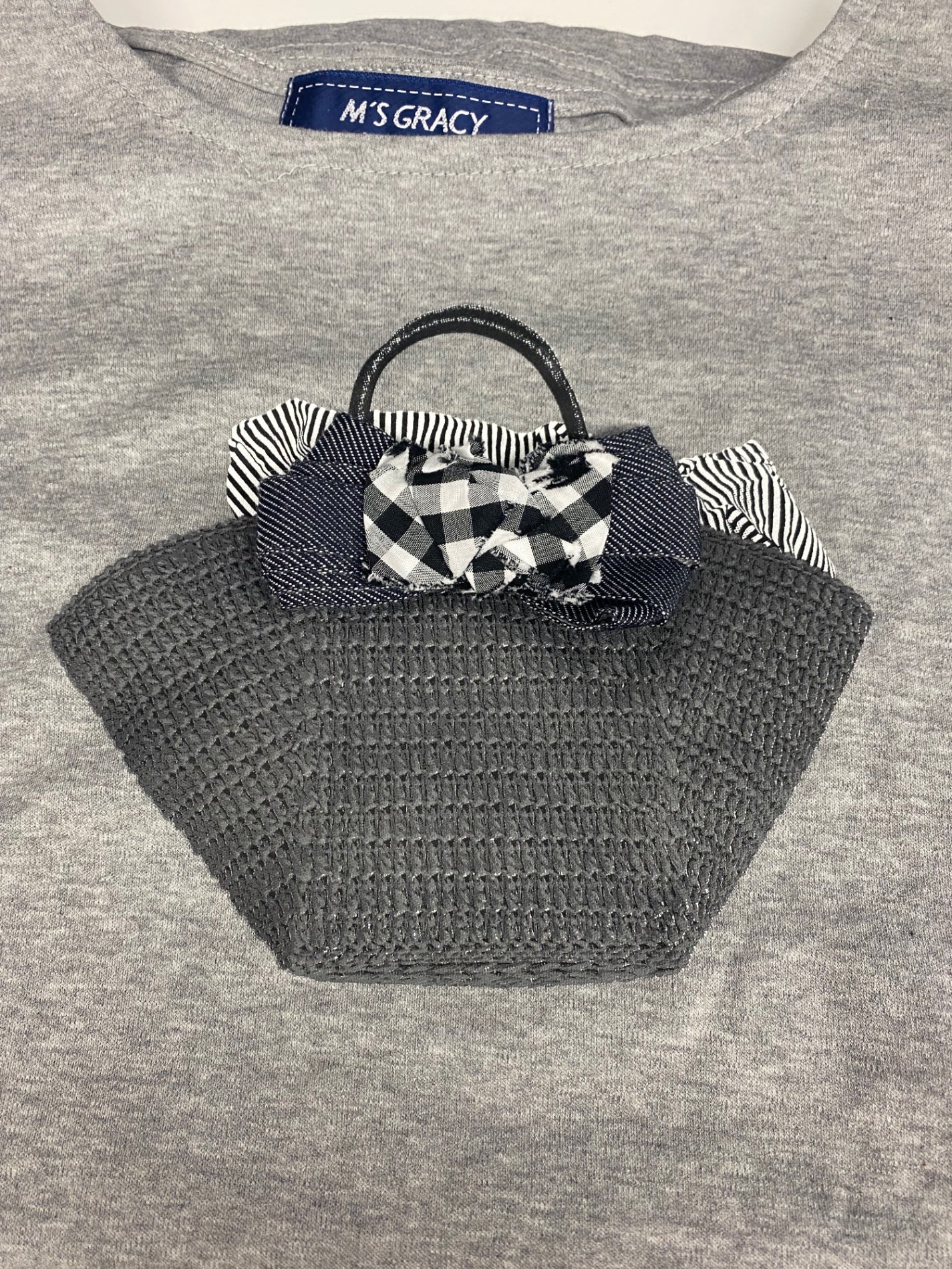 エムズグレイシー 415345 Tシャツ 40 グレー カゴバッグモチーフ IT8EFCSNYNRU