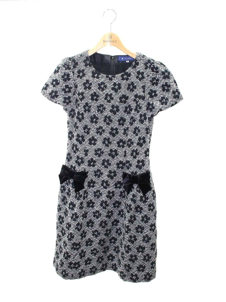 エムズグレイシー フラワーモチーフ リボン ワンピース 36 水玉