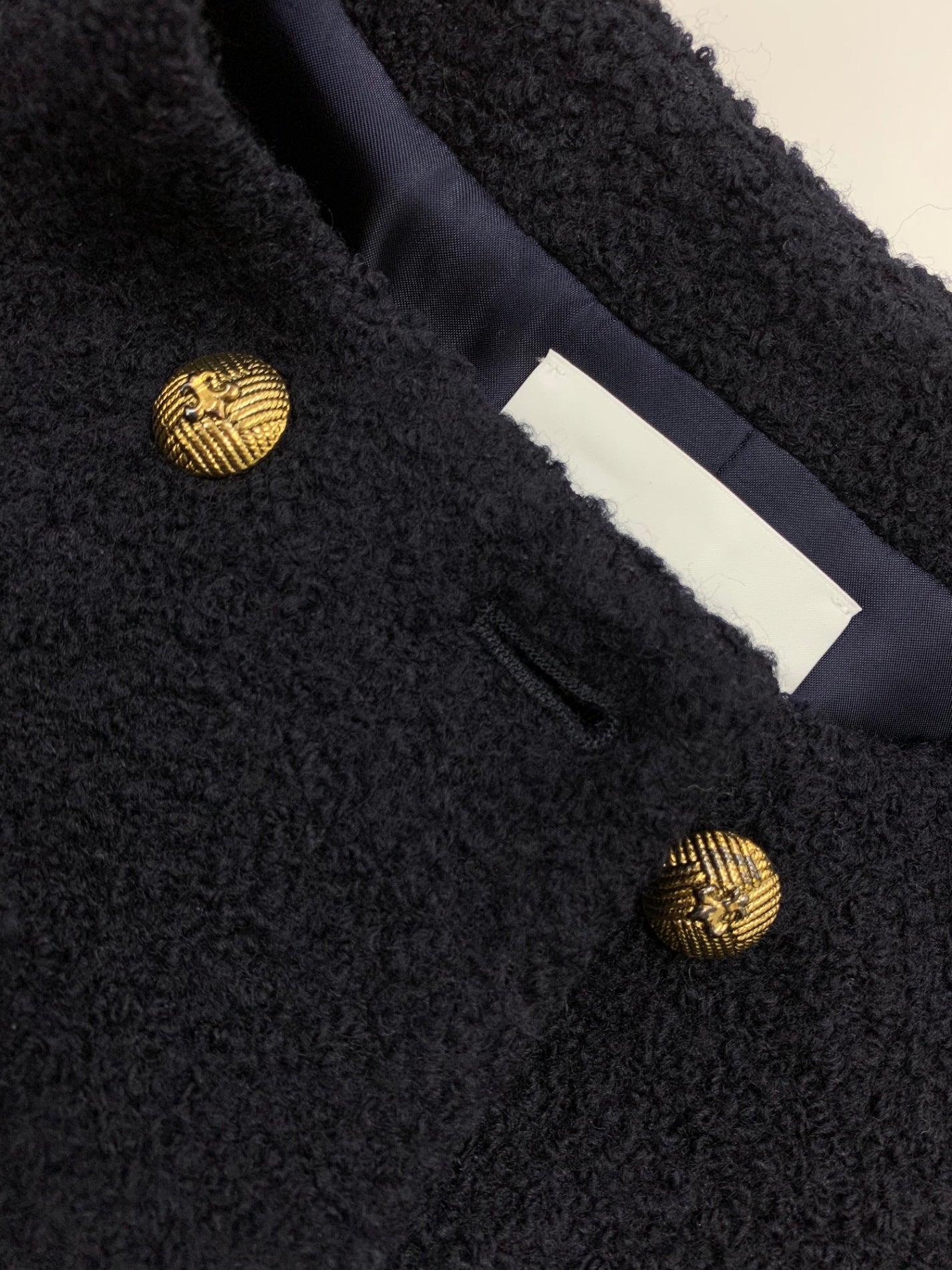 ルルウィルビー 212020-17-060-65-010 ノーカラーコート 1 ネイビー ダブルブレスト ウール ITT4FQQN8LTW