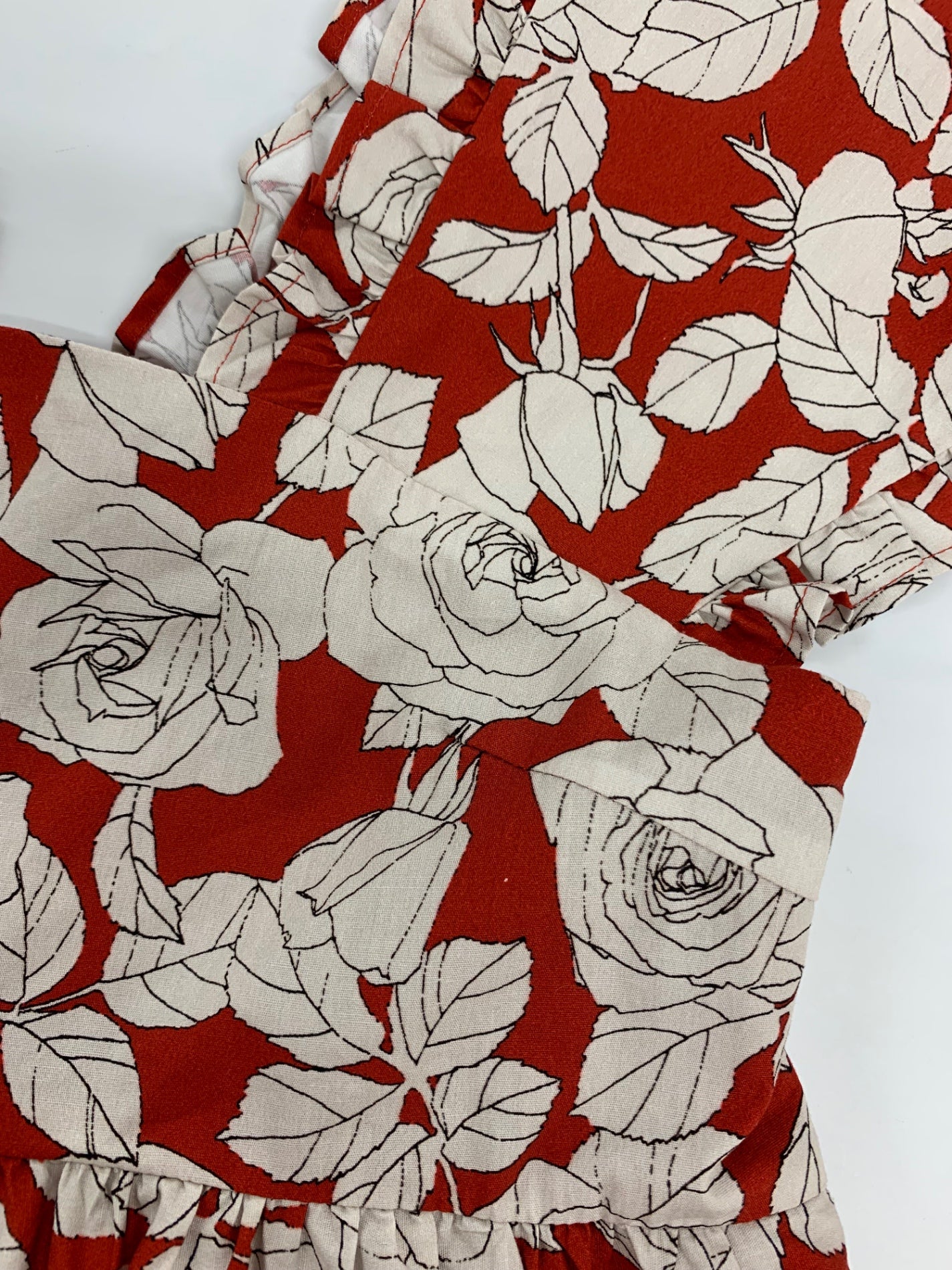 セブンテンバイミホカワヒト 3S508 ワンピース S レッド ローズ柄 フラワーモチーフ フレア IT35HCPS9RE2