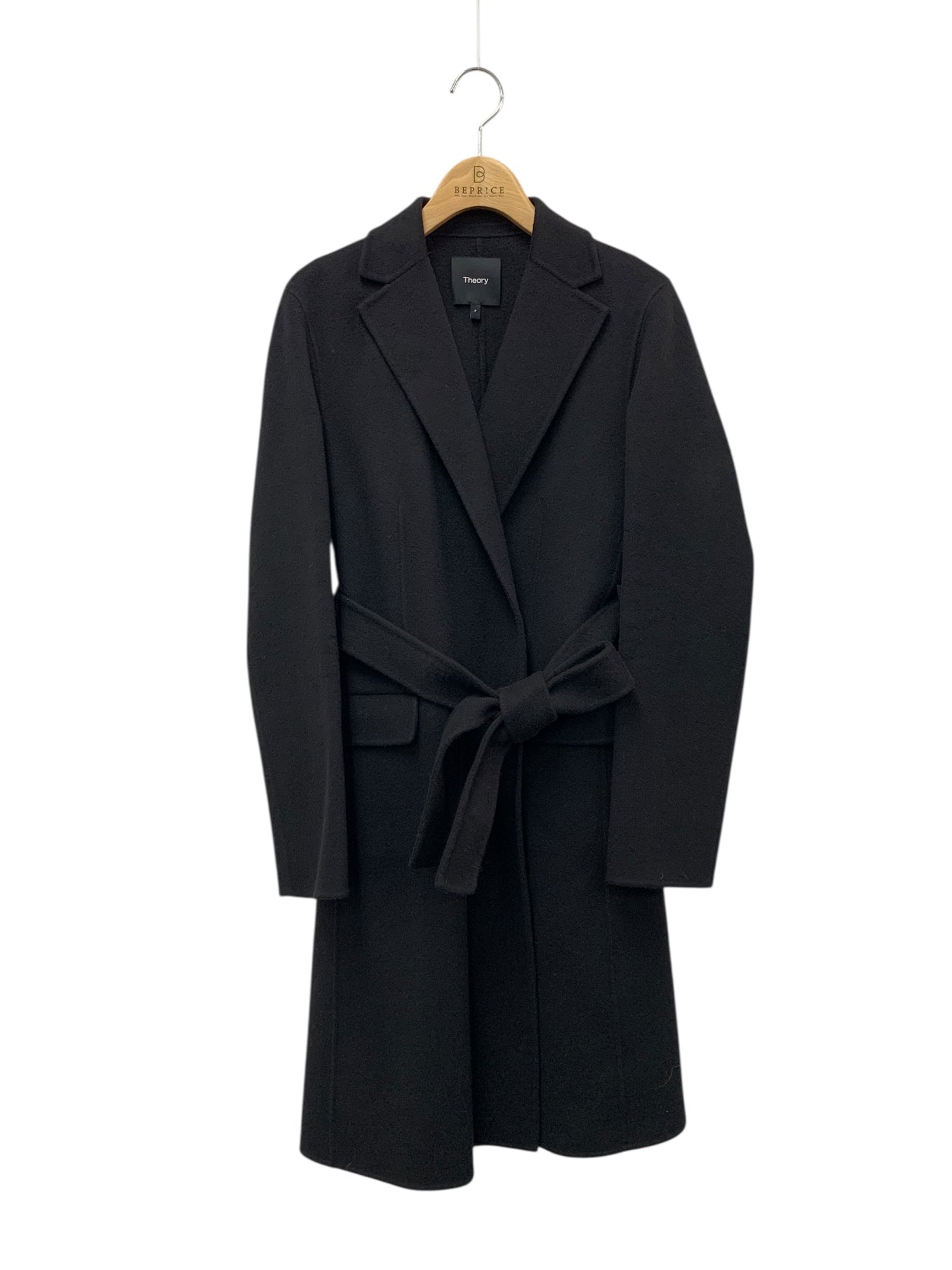 極美品★セオリー ダブルフェイス オープンコート ガウン カシミヤ混 ブラック セオリー 01-3309605-050-901 コート P ブラック カシミヤ ダブル