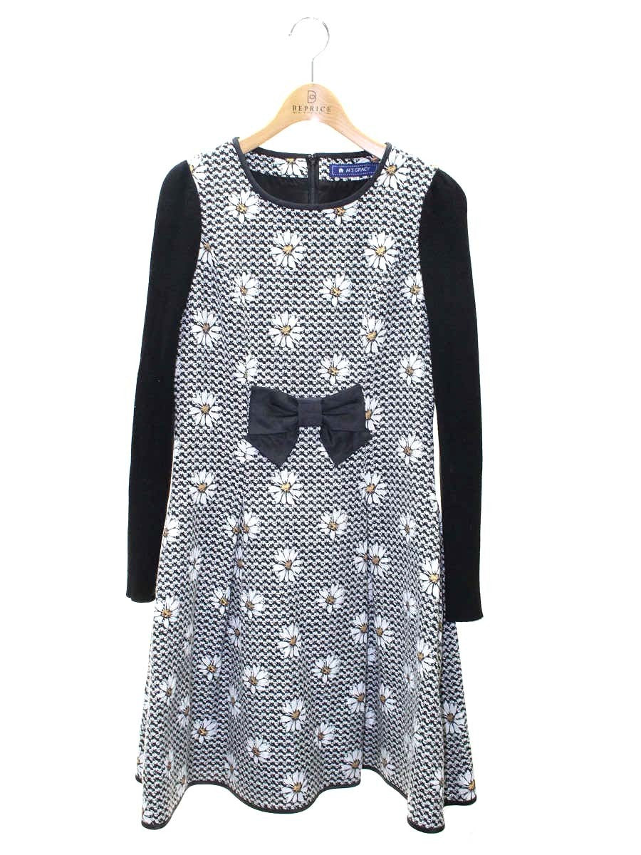 エムズグレイシー 521566 ワンピース 38 ブラック フレアフラワー