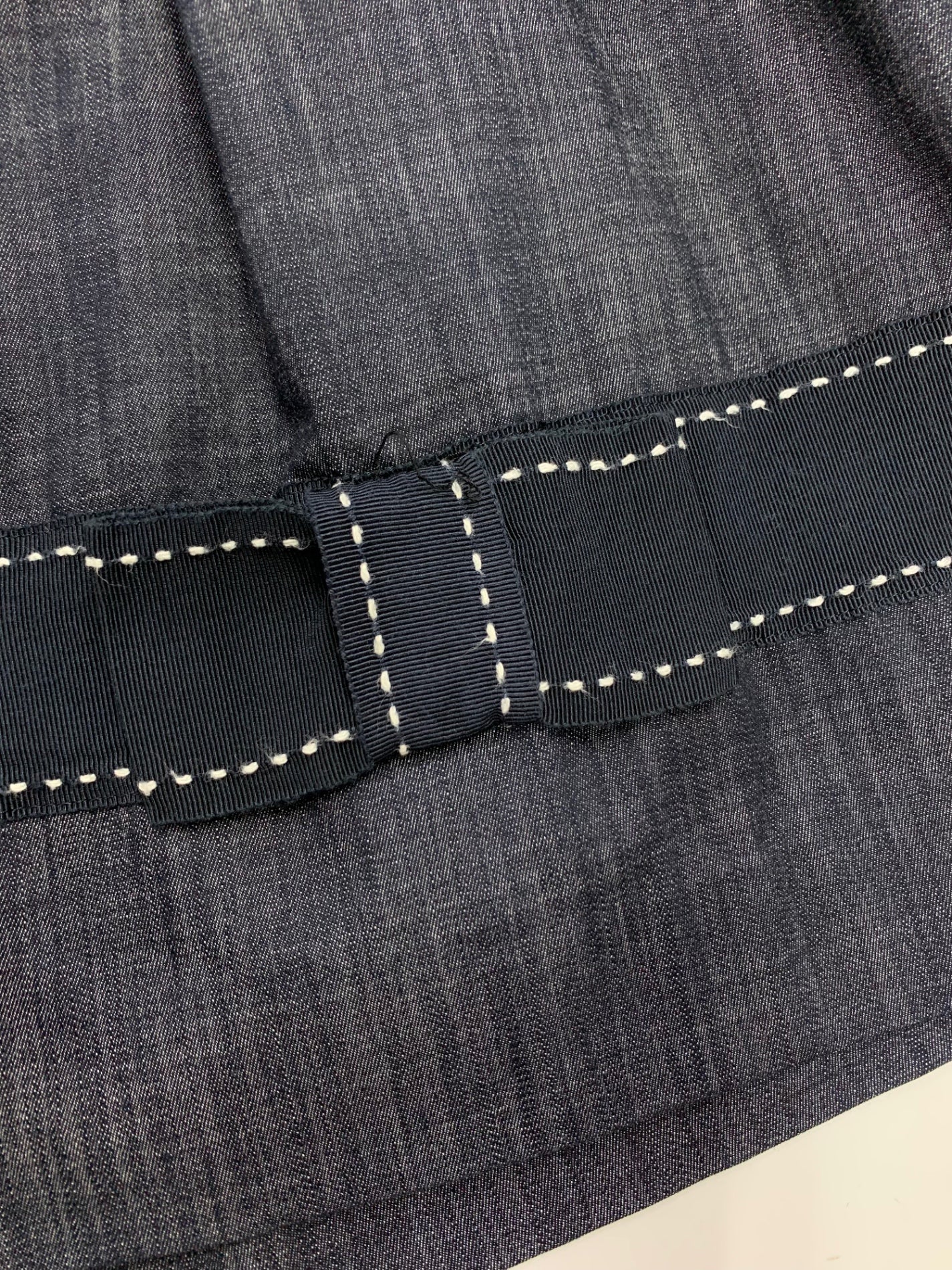 エムズグレイシー 224325/227346 スカートスーツ 38・36 ネイビー ノーカラー デニム リボン ITACT7YY5ODC