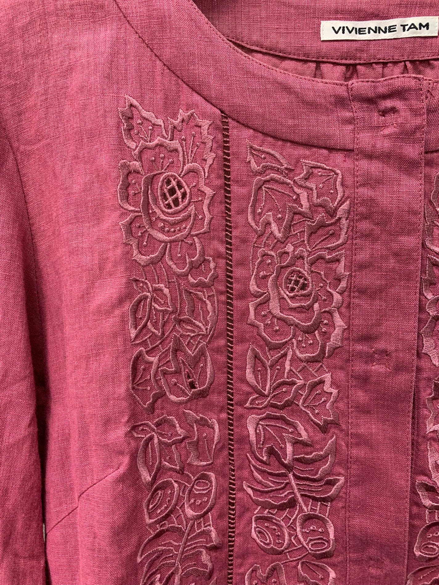 ヴィヴィアンタム 016110325 ブラウス 1 ピンク 麻 刺繍 花柄 IT813MPBT2NC