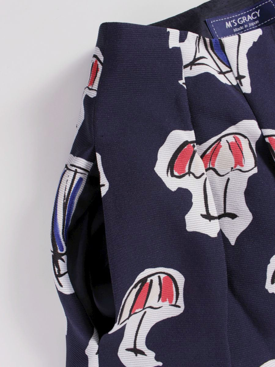 エムズグレイシー 017324 スカート 36 ネイビー パラソルモチーフ フレア ITTSYG3WH6F8