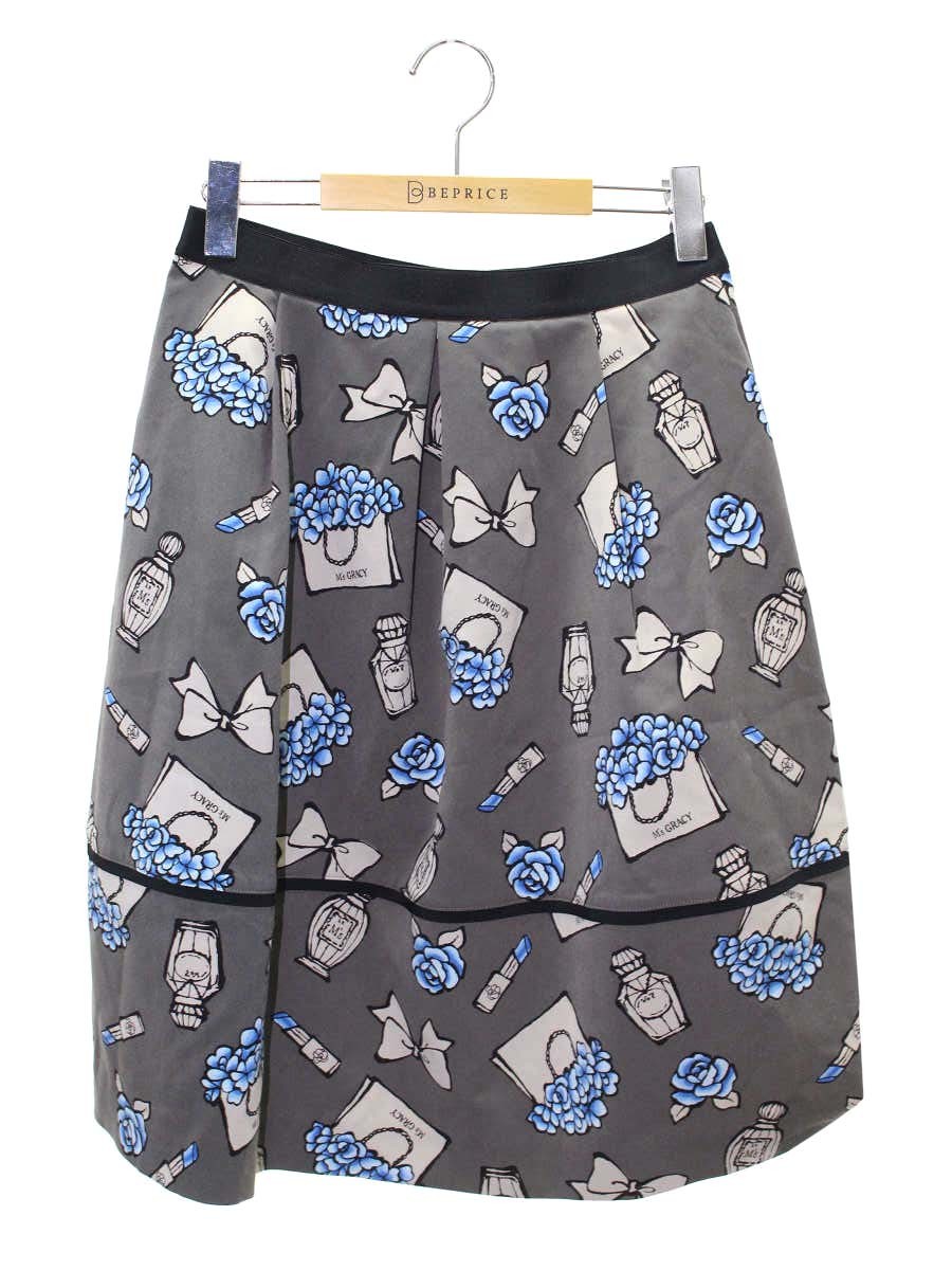 エムズグレイシー 917542 スカート 40 グレー アイコンモチーフ フレア