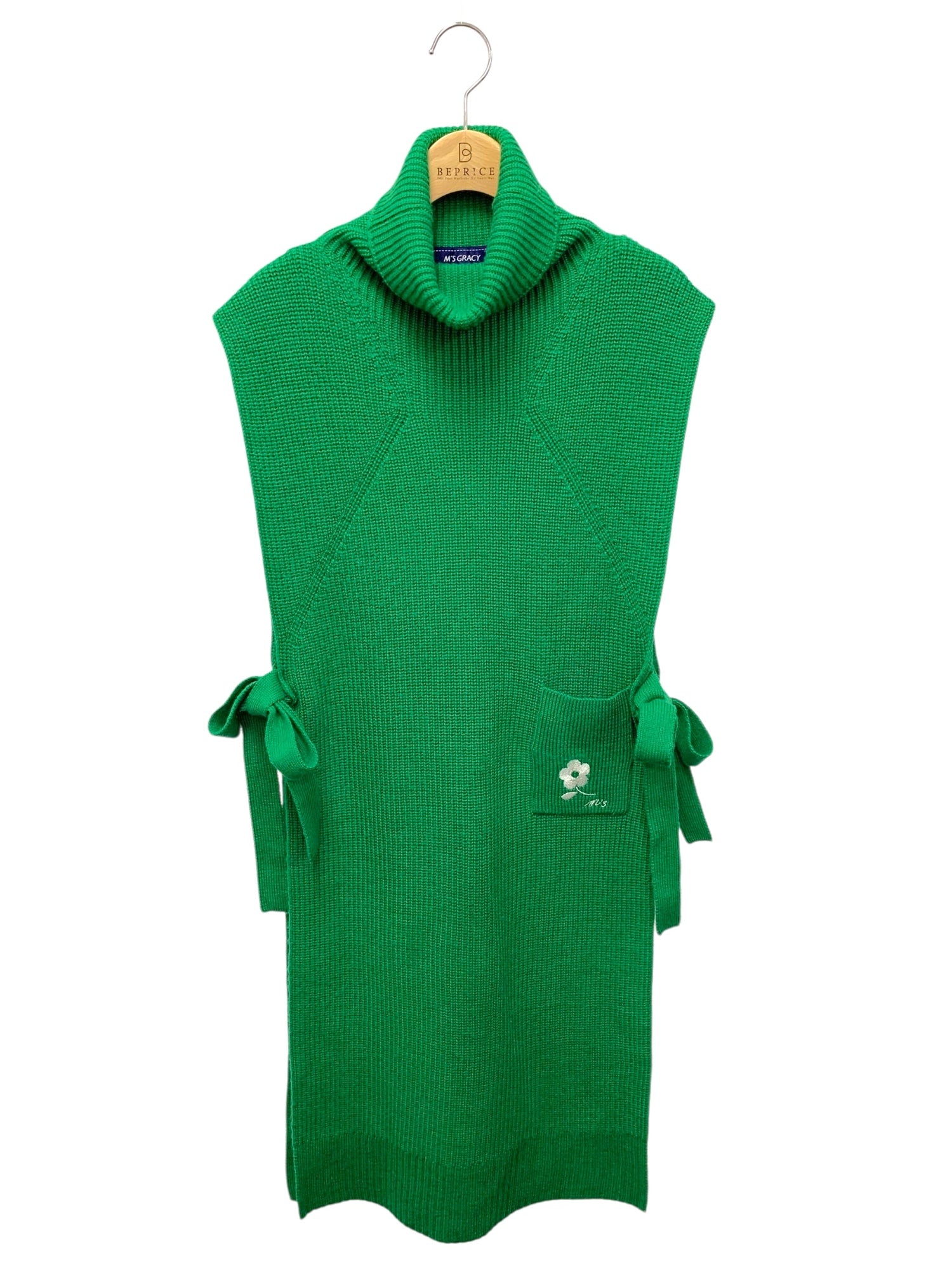 （今期）エムズグレイシー　ニット エムズグレイシー モチーフ付き 218624 ニットジレ 38 グリーン ロング