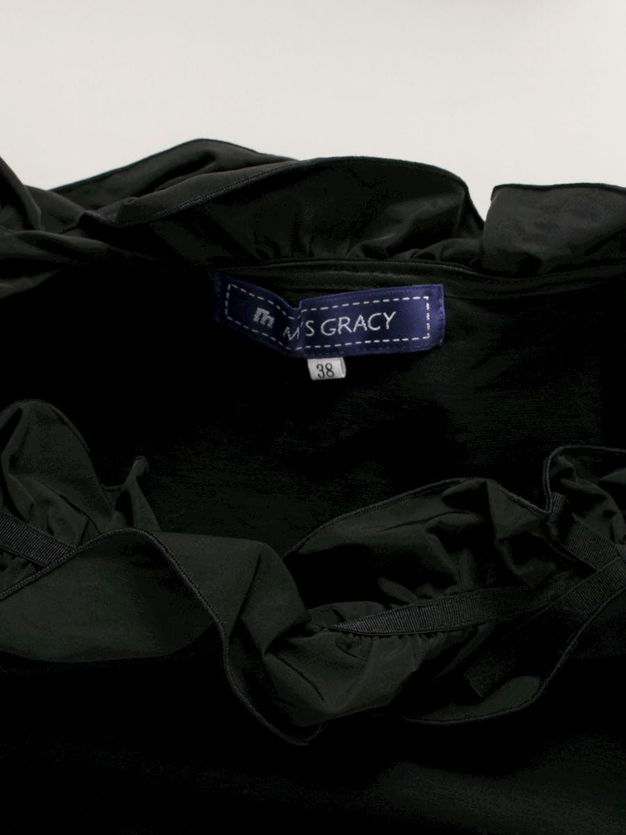 エムズグレイシー 625104 Tシャツ カットソー 38 ブラック フリル グログランリボン IT2IMP3Q88NC