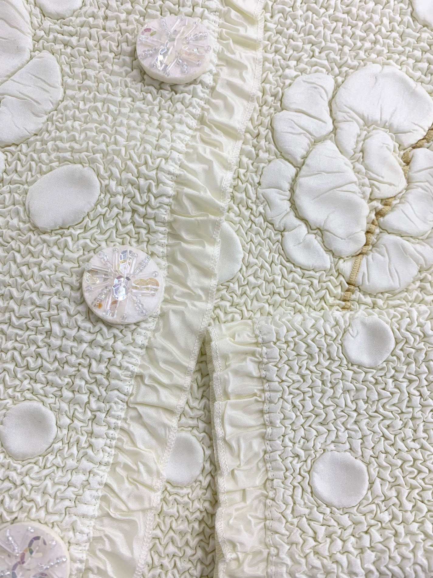 ノコオーノ 047125 カーディガン 38 イエロー 皺加工 フリル ラインストーン 花 IT59D2GCFA0S 【SALE】