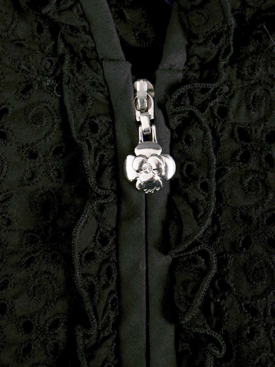 エムズグレイシー 314312 ジャケット 38 ブラック ダブルジップ フラワー刺繡 フード IT6F0V2BPCIA