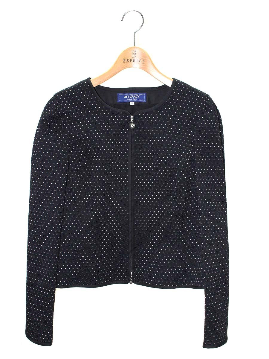 M's Gracy エムズグレイシー・フランネルジャケットXL 42ブラック エムズグレイシー 914512 ジャケット 40 ブラック カメリア Wジップ