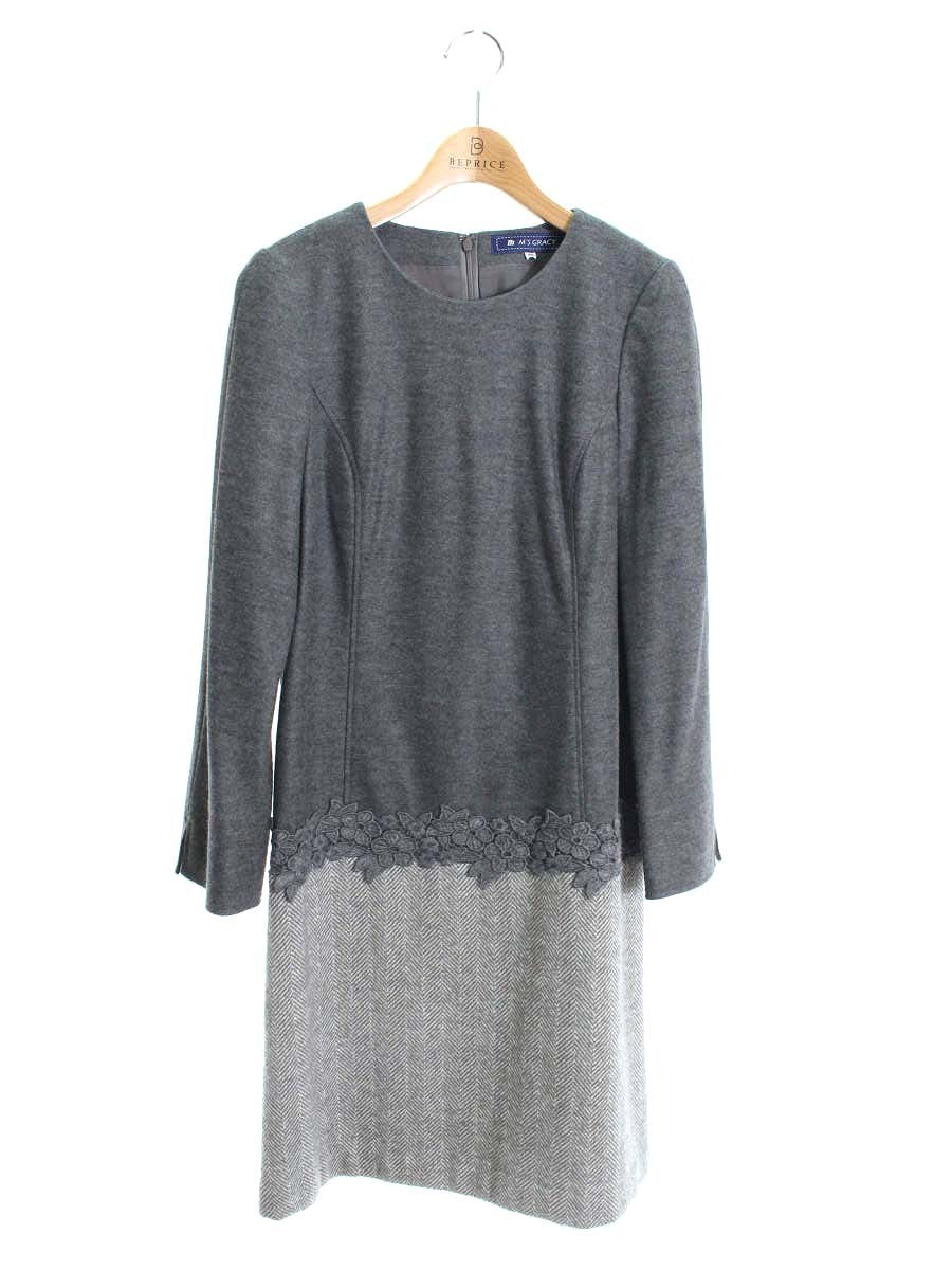 エムズグレイシー40ツイードお花モチーフワンピース