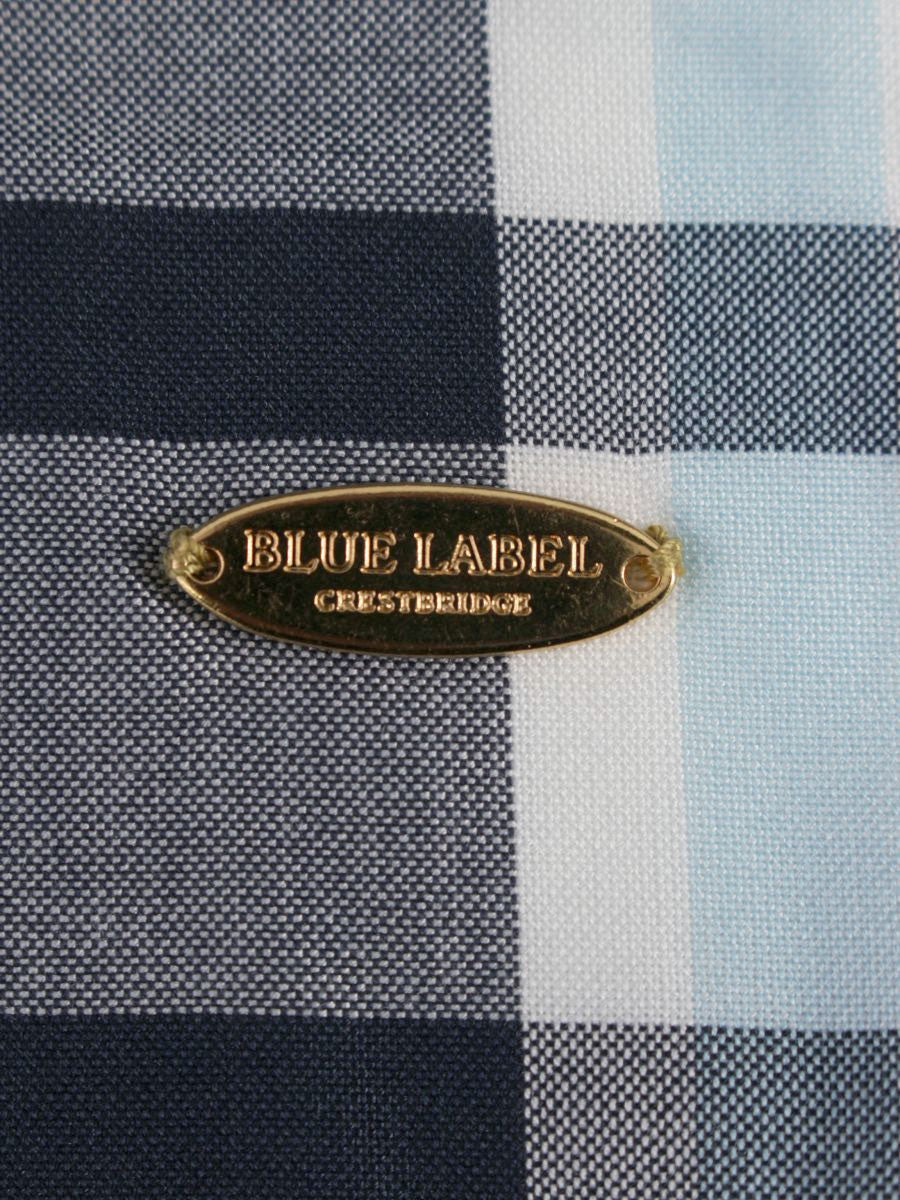 ブルーレーベルクレストブリッジ 55M42-782-29 カットソー 38 ネイビー チェック柄 Vネック パフスリーブ IT1IWVGCOZGW