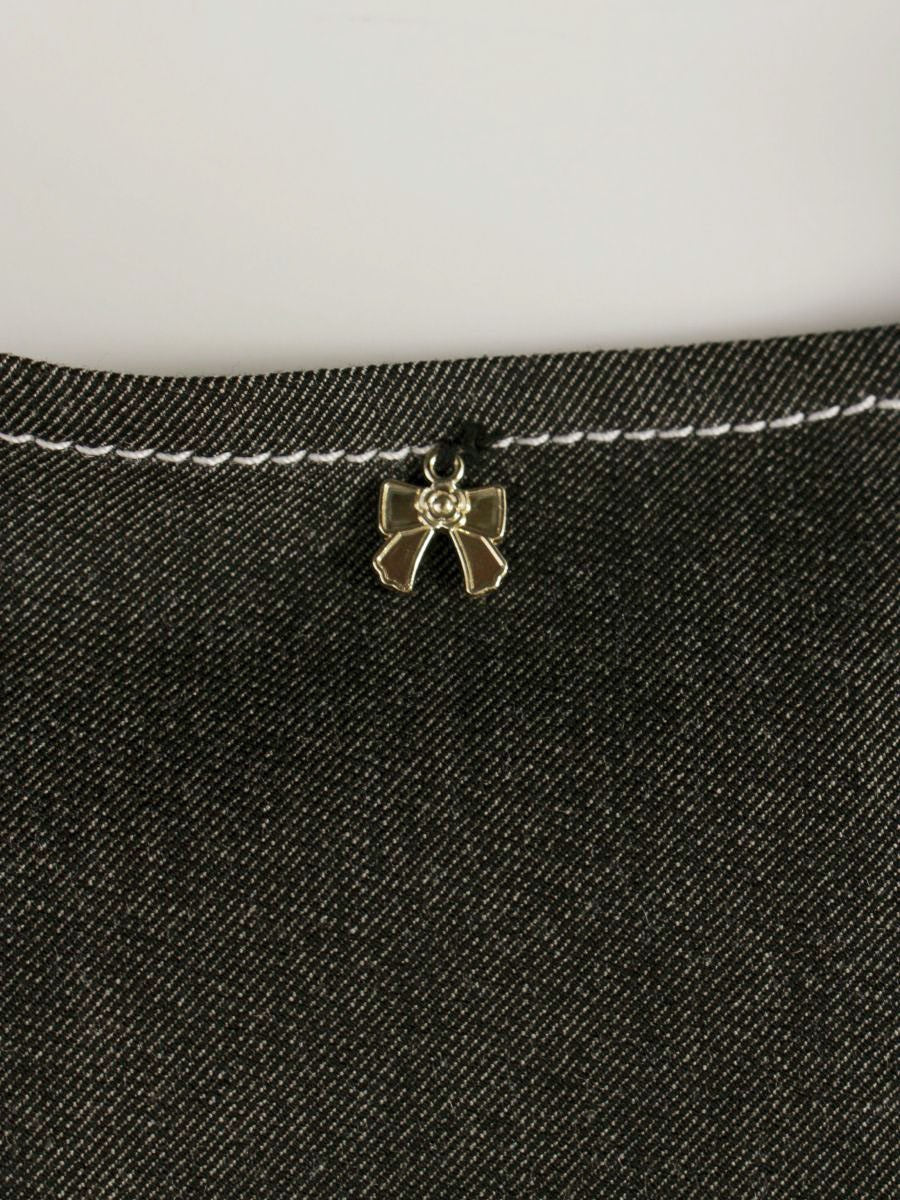 スーパービューティ ワンピース 40 グレー/ホワイト デニム パールワッペン ジップアップ ITII0716P22A