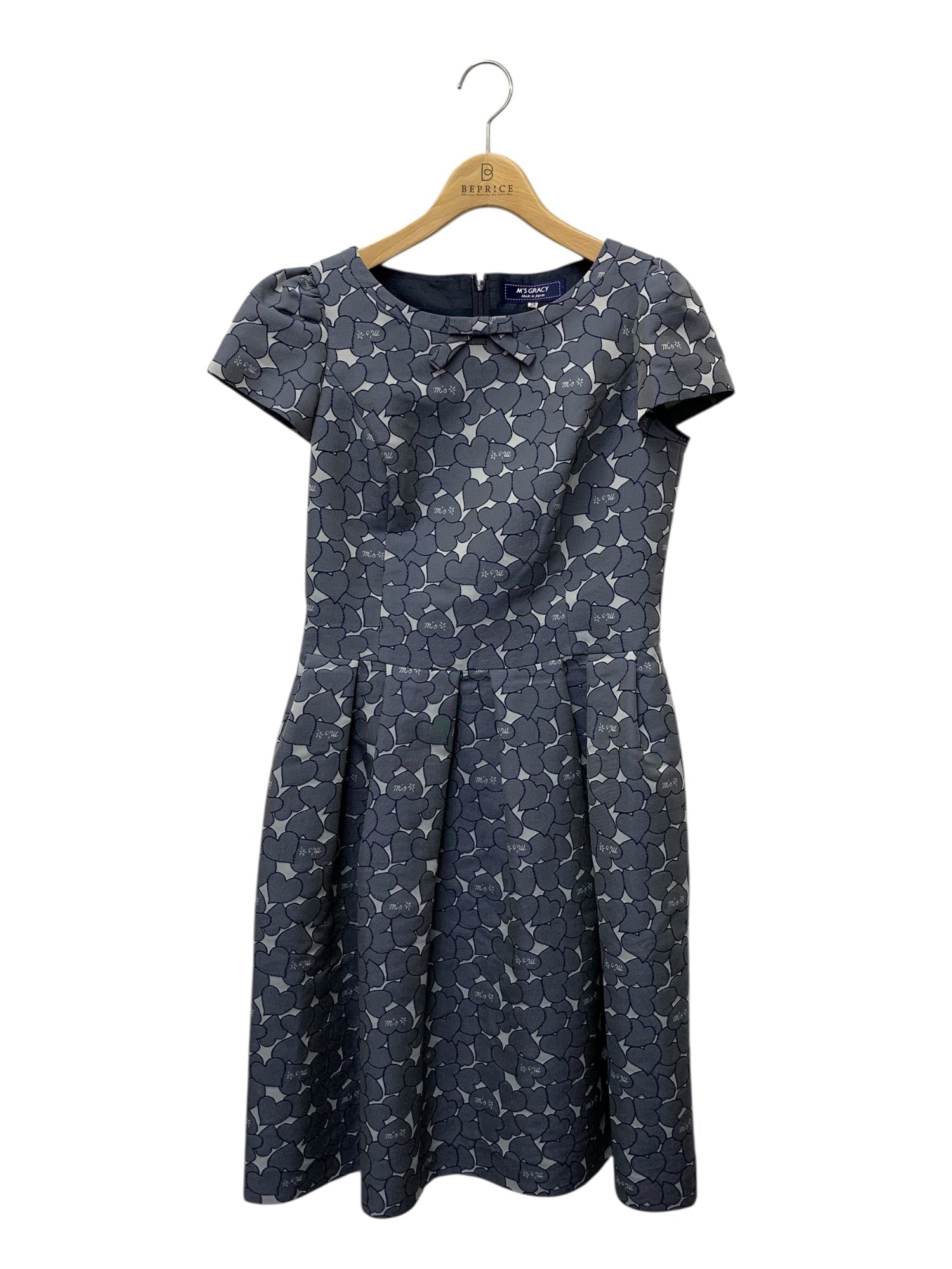エムズグレイシー 111104 ワンピース 38 ブルー ハートモチーフ ロゴ