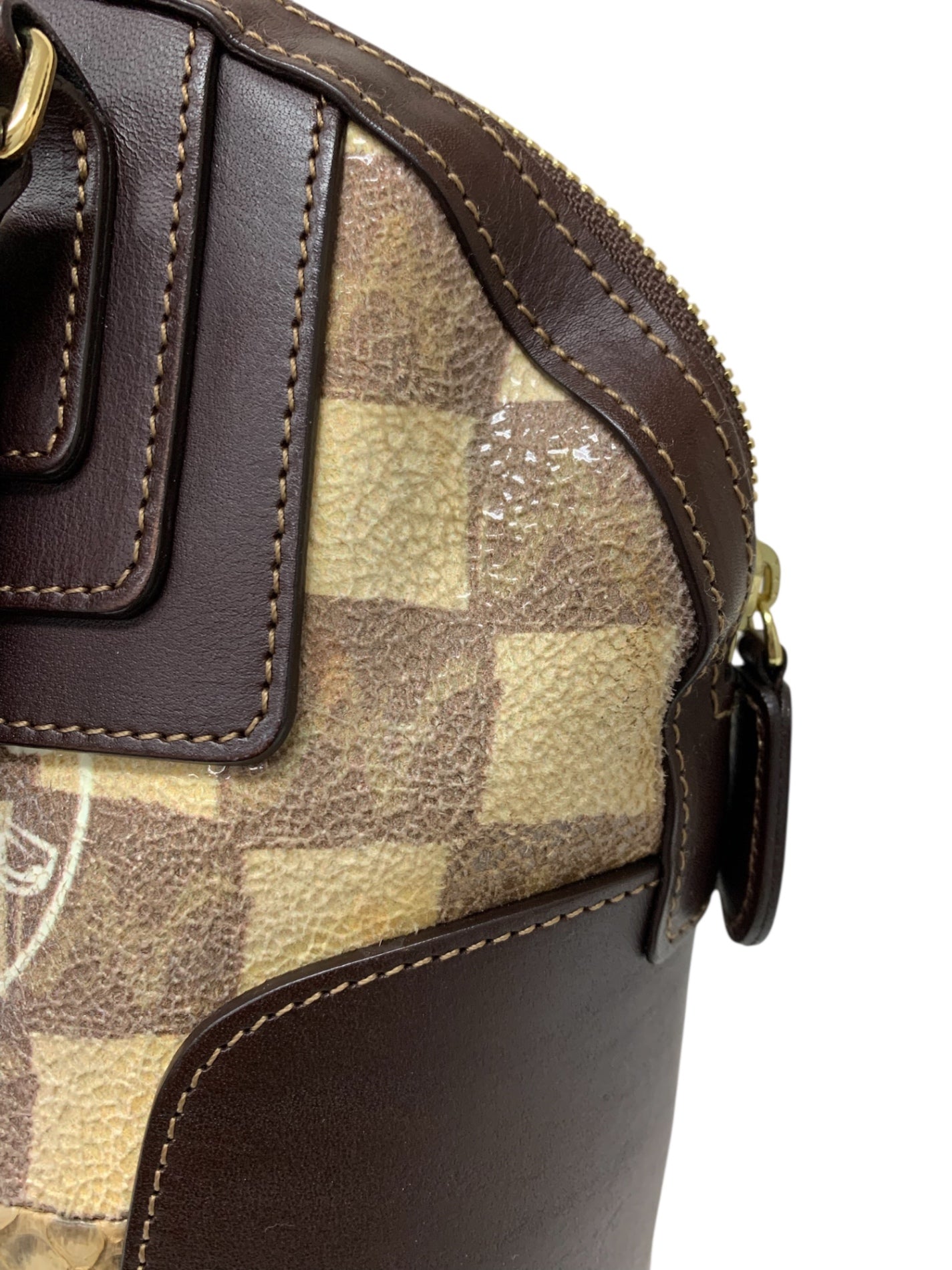 アタオ ハンドバッグ ブラウン アップルミニ チェック レザー スエード ハラコ ITYFIE7V3YK8