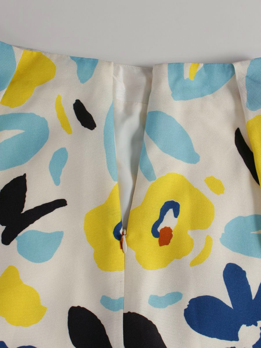 エムズグレイシー 017133 スカート 40 ホワイト/マルチカラー ペイント風 フラワーモチーフ ITCODY3VG363