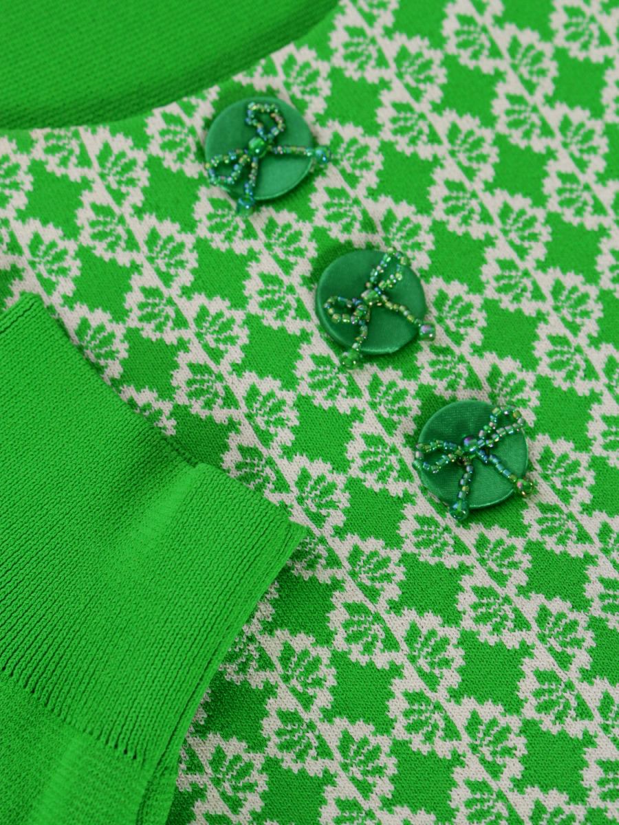 スーパービューティー ワンピース 42 グリーン ニット リボンビーズ ITRACRHC2WS6