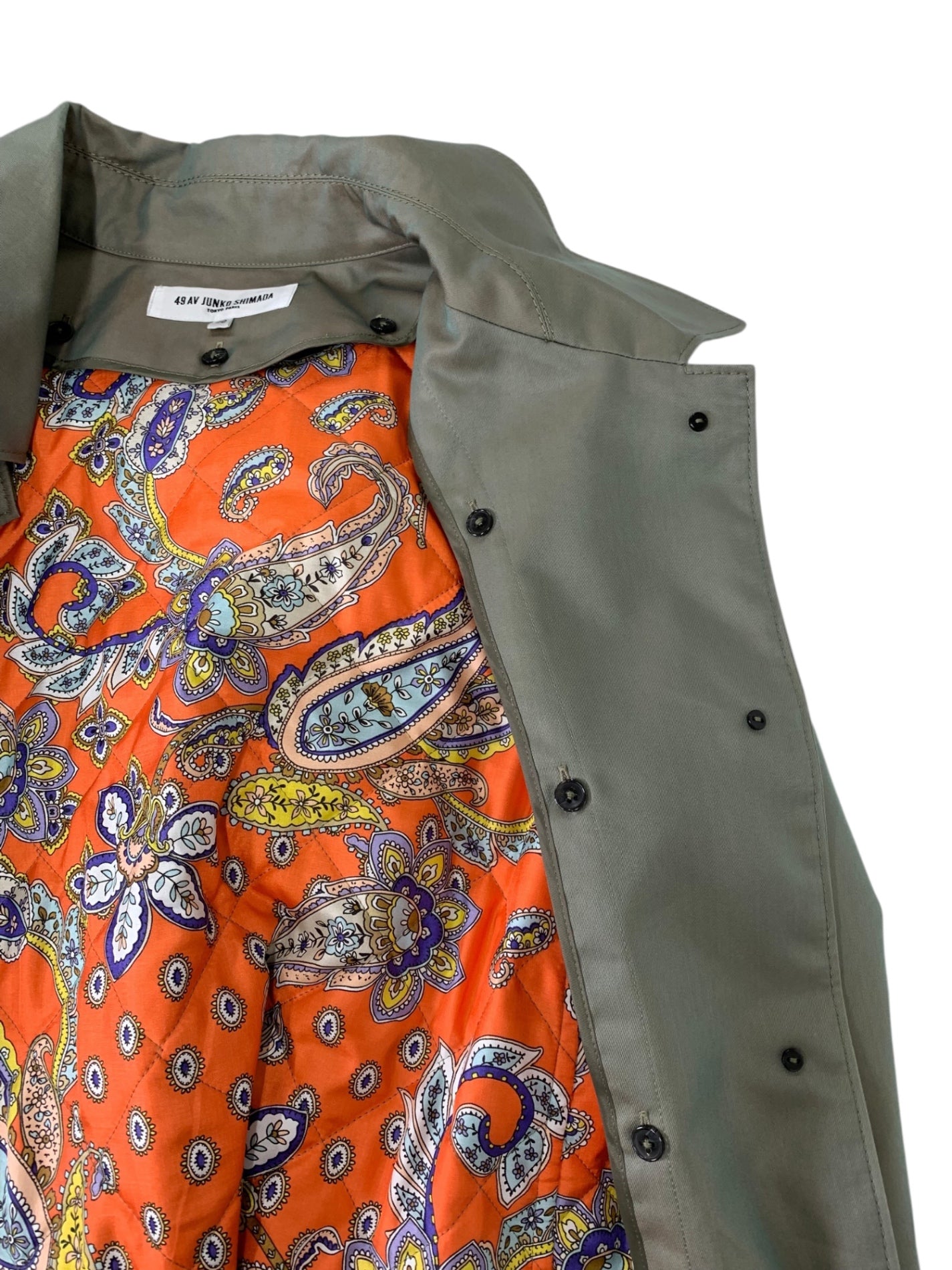 49アベニュージュンコシマダ ギャバジンステンカラーコート 6242905 40 カーキグリーン キルティングライナー ペイズリー 2WAY ITHBA0M2Z998