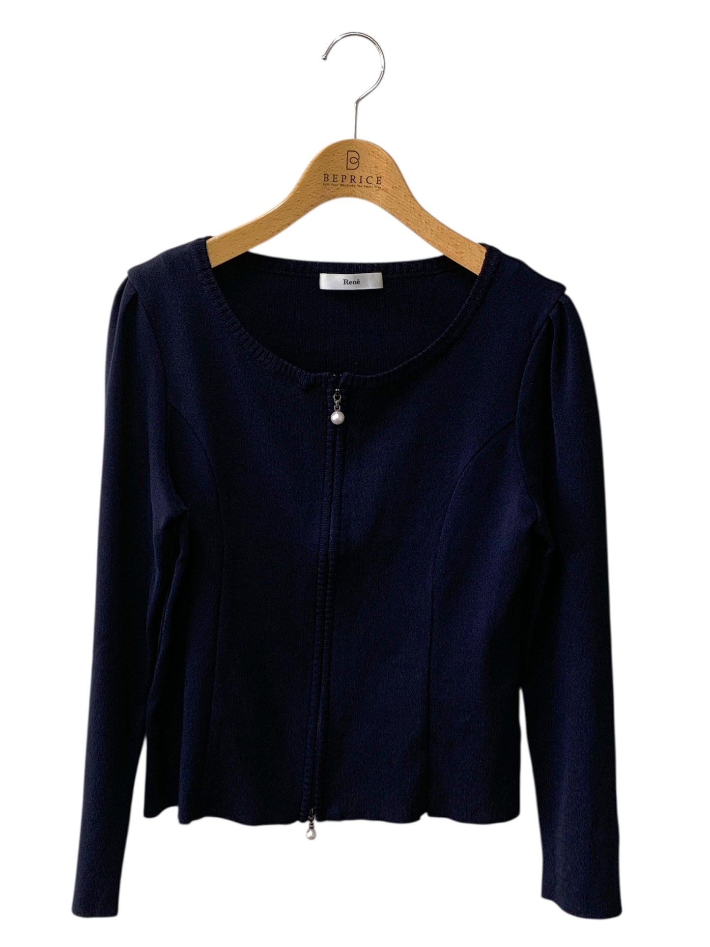 ルネ 6632860 カーディガン 38 ネイビー ビジュー スリーブ Wジップ ITZWK0WX71CG