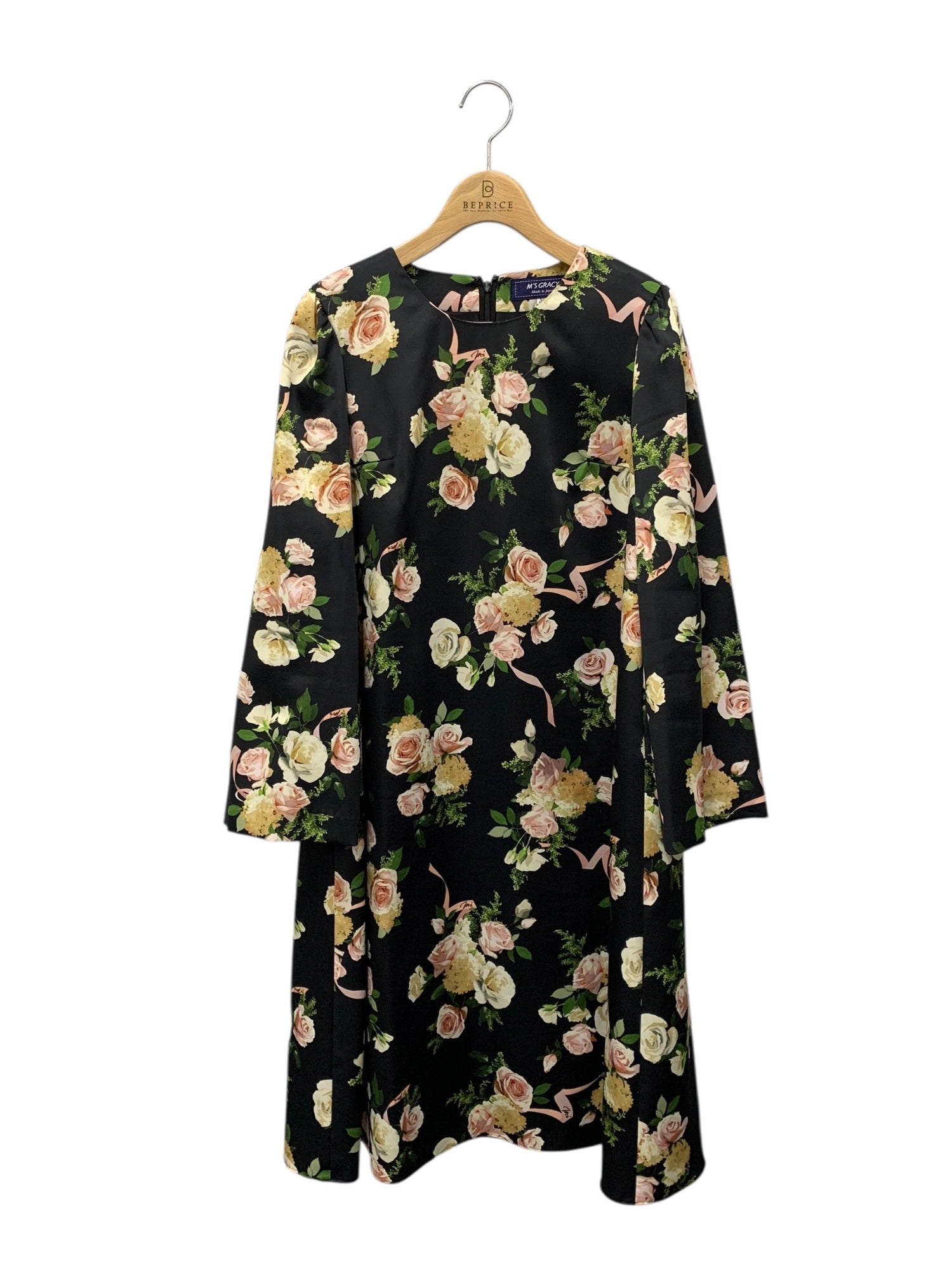 M's Gracy 花柄ワンピース 38 エムズグレイシー 211103 ワンピース ドレス 38 ブラック フラワー