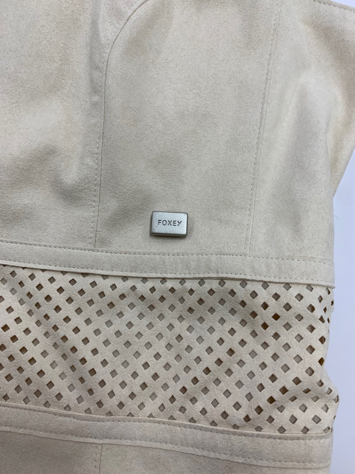 フォクシーブティック モンテナポレオーネ 33152 ワンピース 38 ベージュ スエード調 クルーネック バックジップ カットワーク ITO62DECK1DI