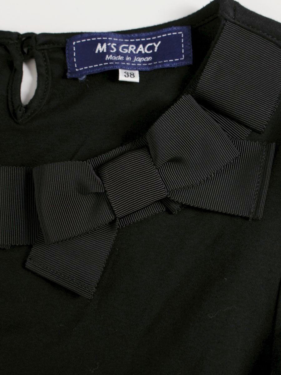 エムズグレイシー 415313 カットソー 38 ブラック グログランリボン ITLP1L7LITA4