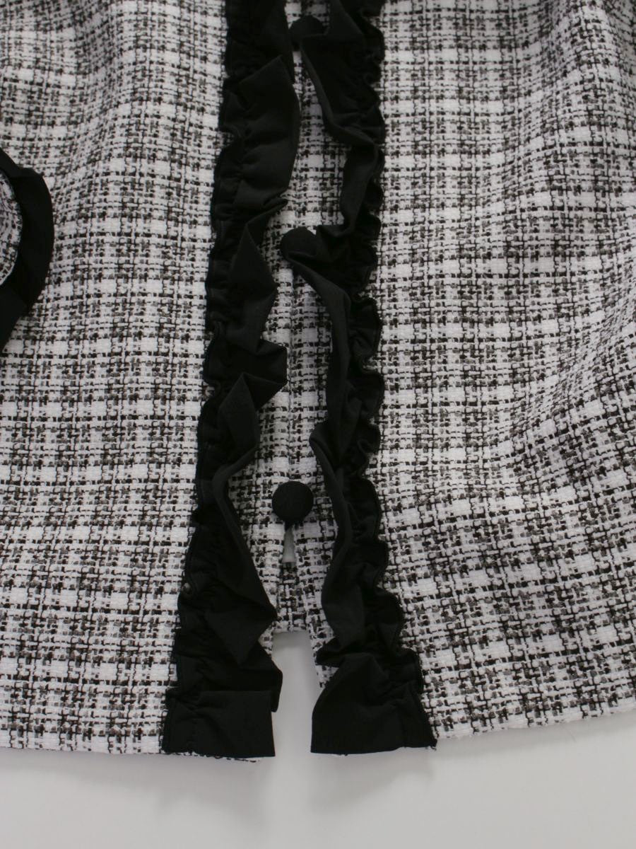 エムズグレイシー リボンフリルツイードジャケット 314310 42 ホワイト/ブラック IT4L86HAG3I0