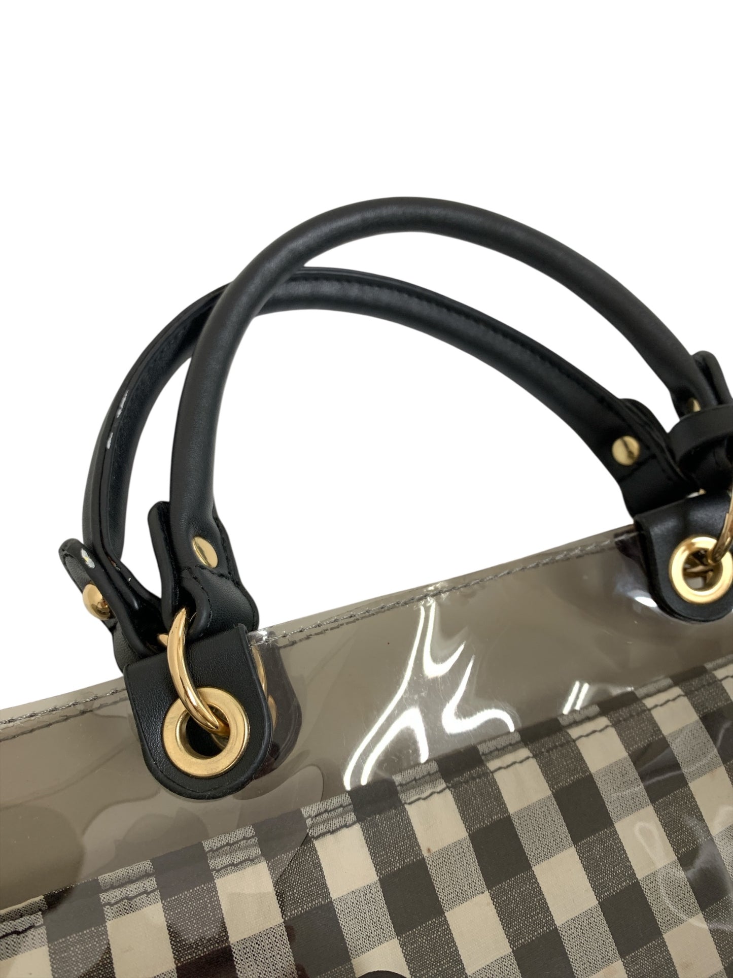 エムズグレイシー ビニール 994302 トートバッグ クリアブラック チェック柄 ITYNO0EQVKWE