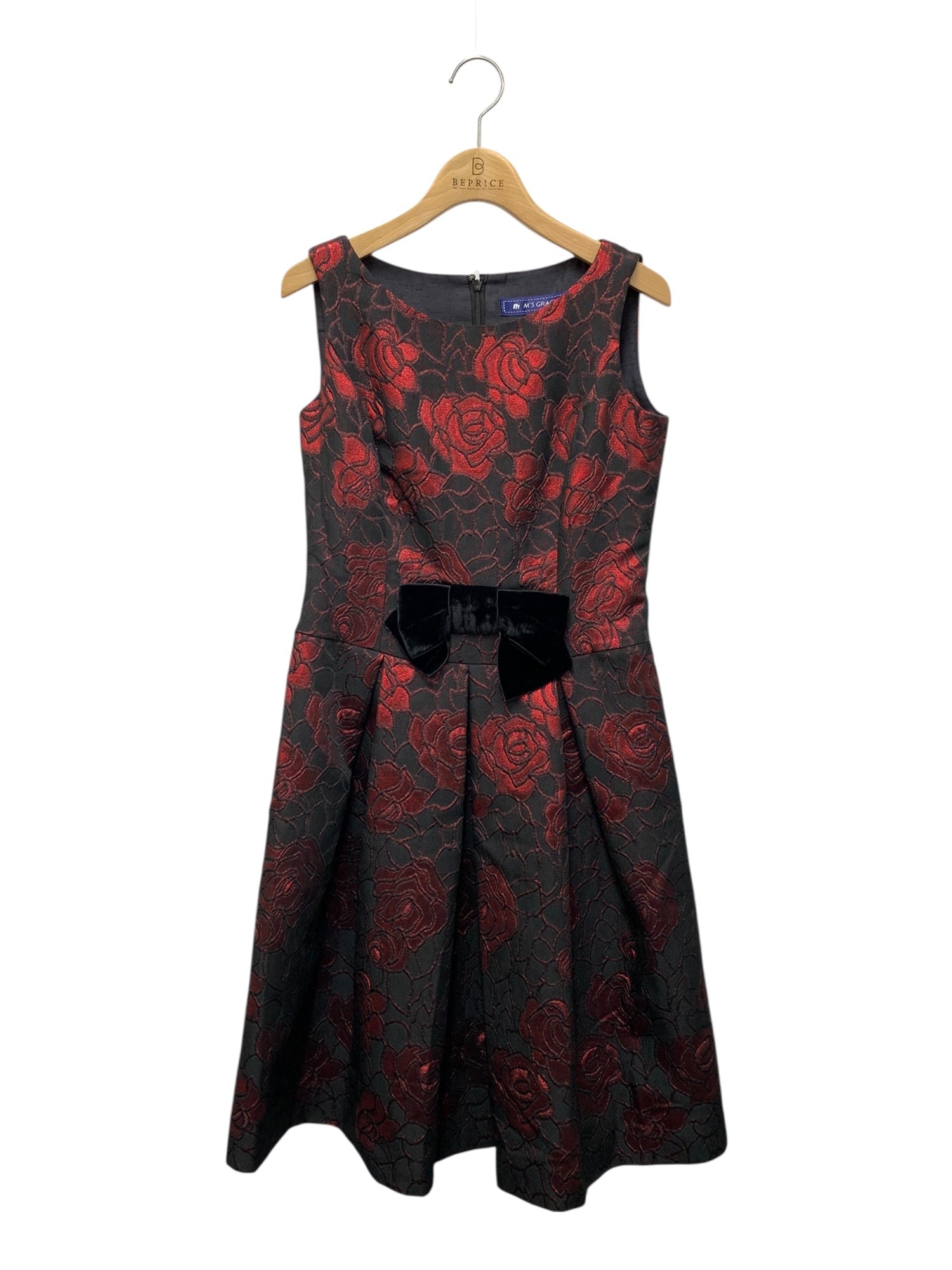 エムズグレイシー ワンピース 36 赤 エムズグレイシー 321724 ワンピース 36 レッド ローズモチーフ ベロア