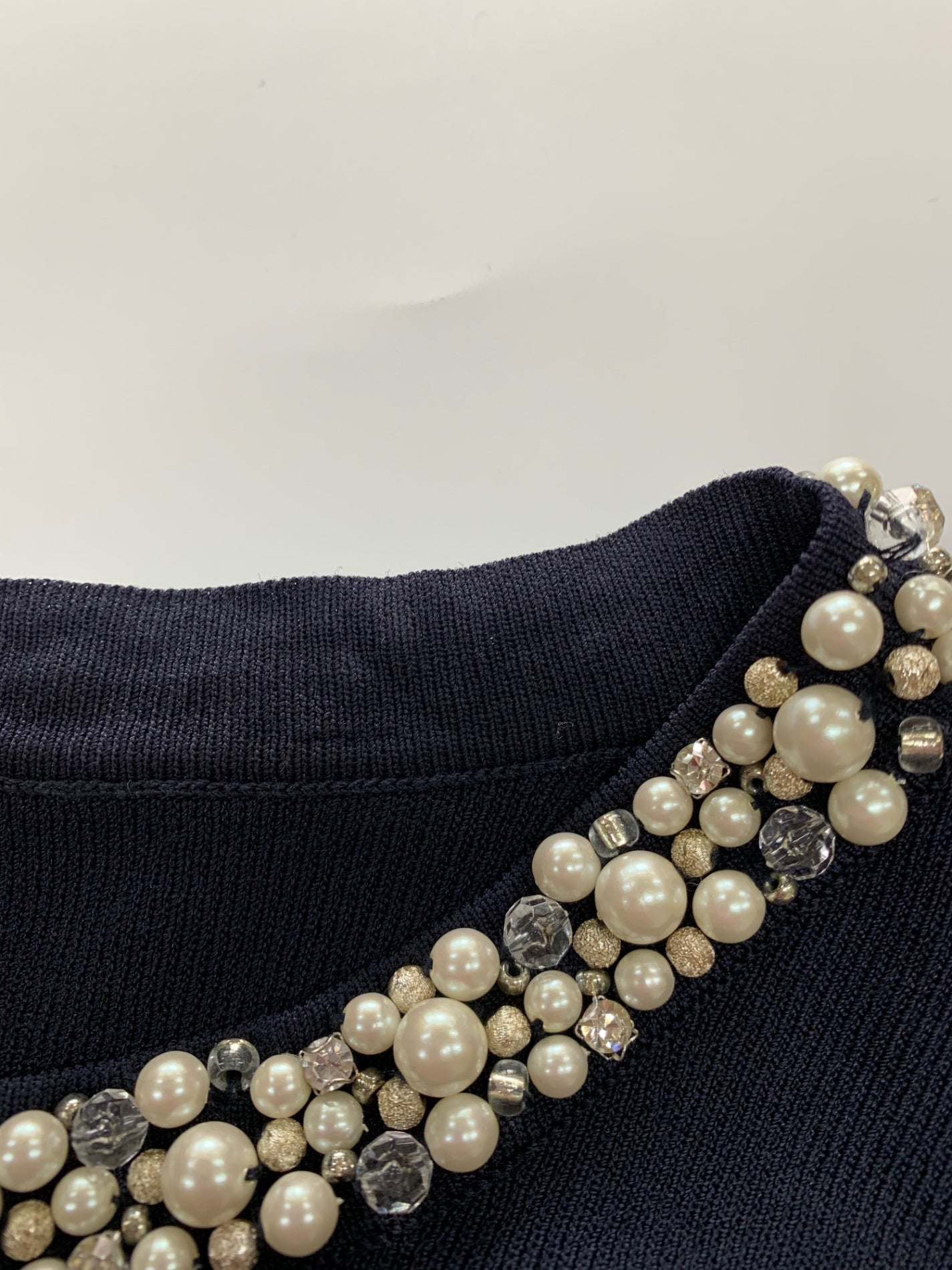 エムプルミエ F726-002 カーディガン 36 ネイビー ビジュー パール IT6ZTG4TO0JO