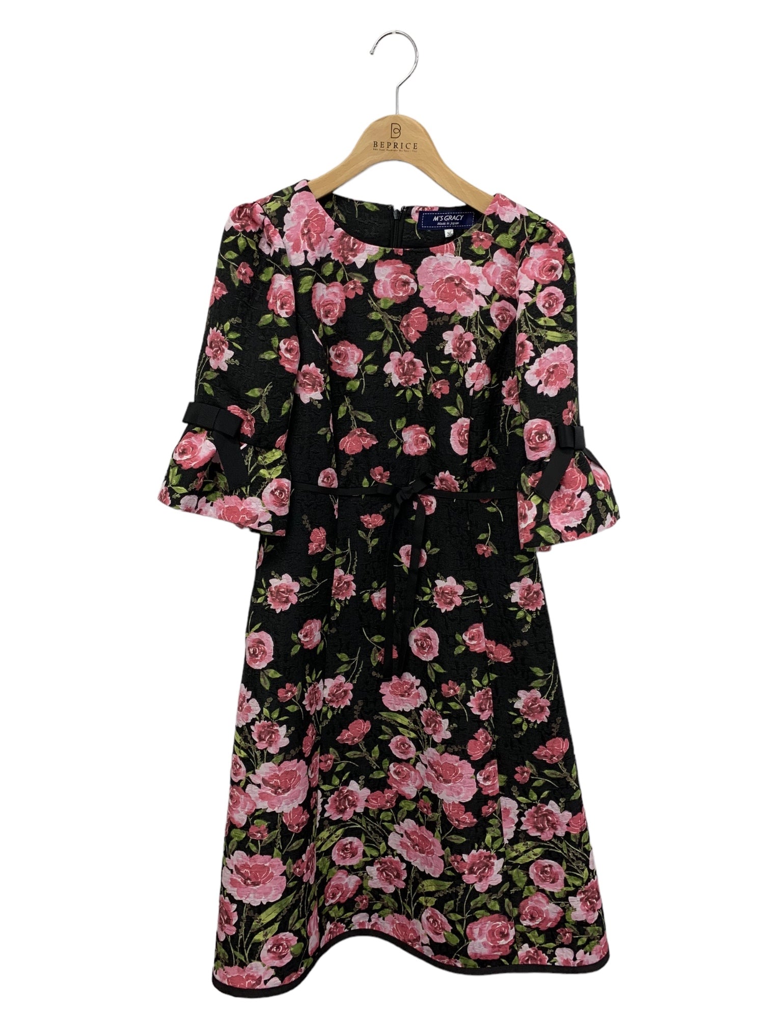 エムズグレイシー ピンクローズドレス 211512 ワンピース 36 ブラック フラワーモチーフ | 中古ブランド品・古着通販ビープライス