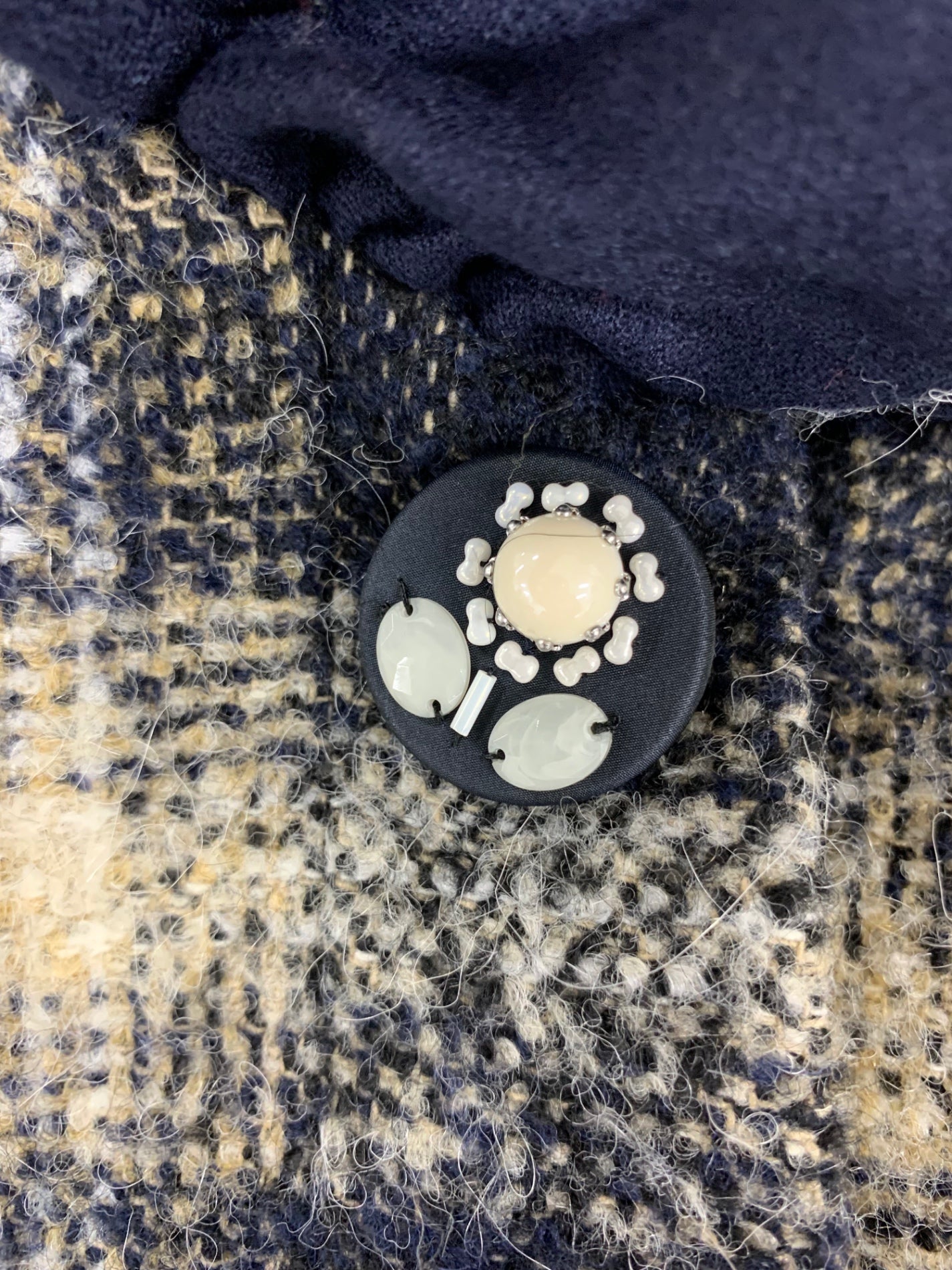 エムズグレイシー 919524 コート 38 ネイビー チェック柄 衿付き ITWYEG5FMJYG