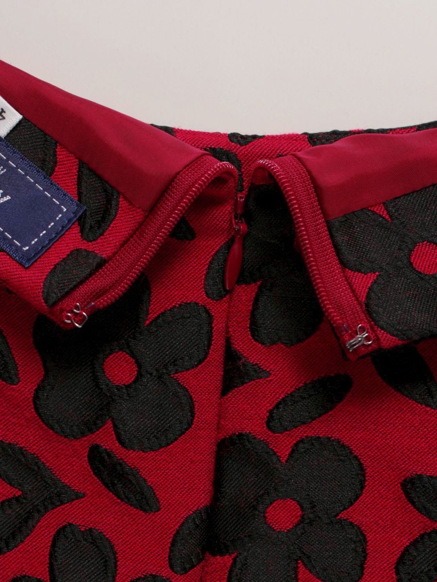 エムズグレイシー Red x Black Flower Dress 811546 ワンピース 40 レッド フラワーモチーフ バルーン 総柄 IT4W4JCIYK5E
