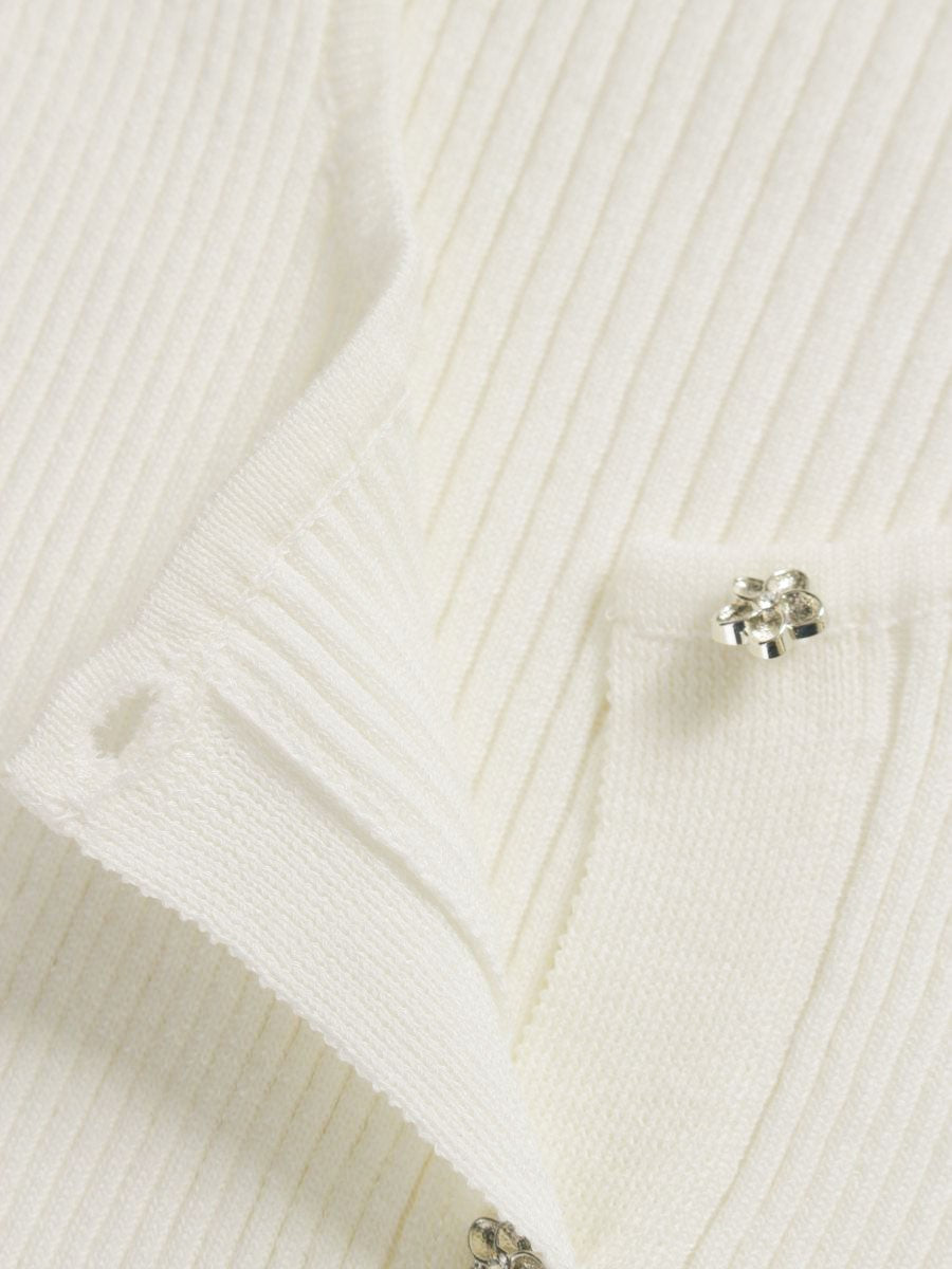 エムズグレイシー 818329 カーディガン 40 ホワイト フリル レース リボン フラワーボタン ITZMR63KGTEH