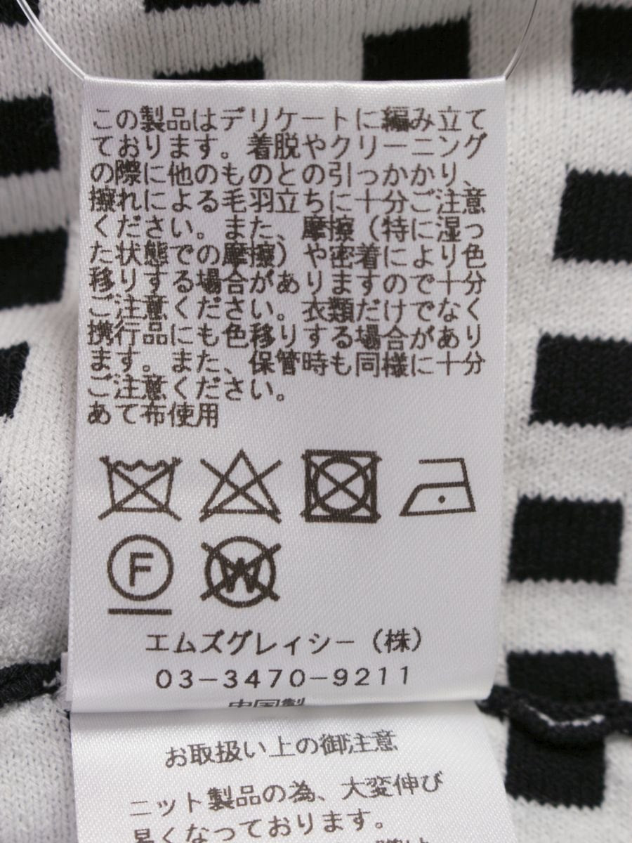 エムズグレイシー 018338 ワンピース 38 ブラック/ホワイト フィット&フレアニット リボン ITB8XD85PY6O