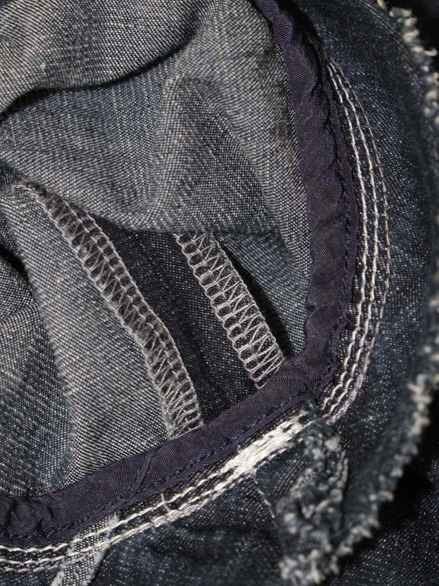 エムズグレイシー 814317 デニムジャケット 40 ネイビー ノーカラー フリル ビジュー ITVVT91XSCPW