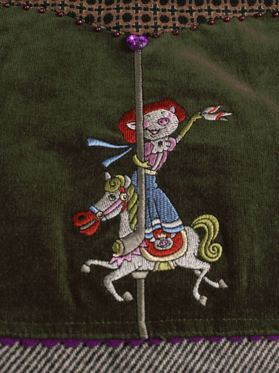 アルベロベロ 418015 パンツ F カーキグリーン コーデュロイ パッチワーク ビジュー ITTECGZJV1T4