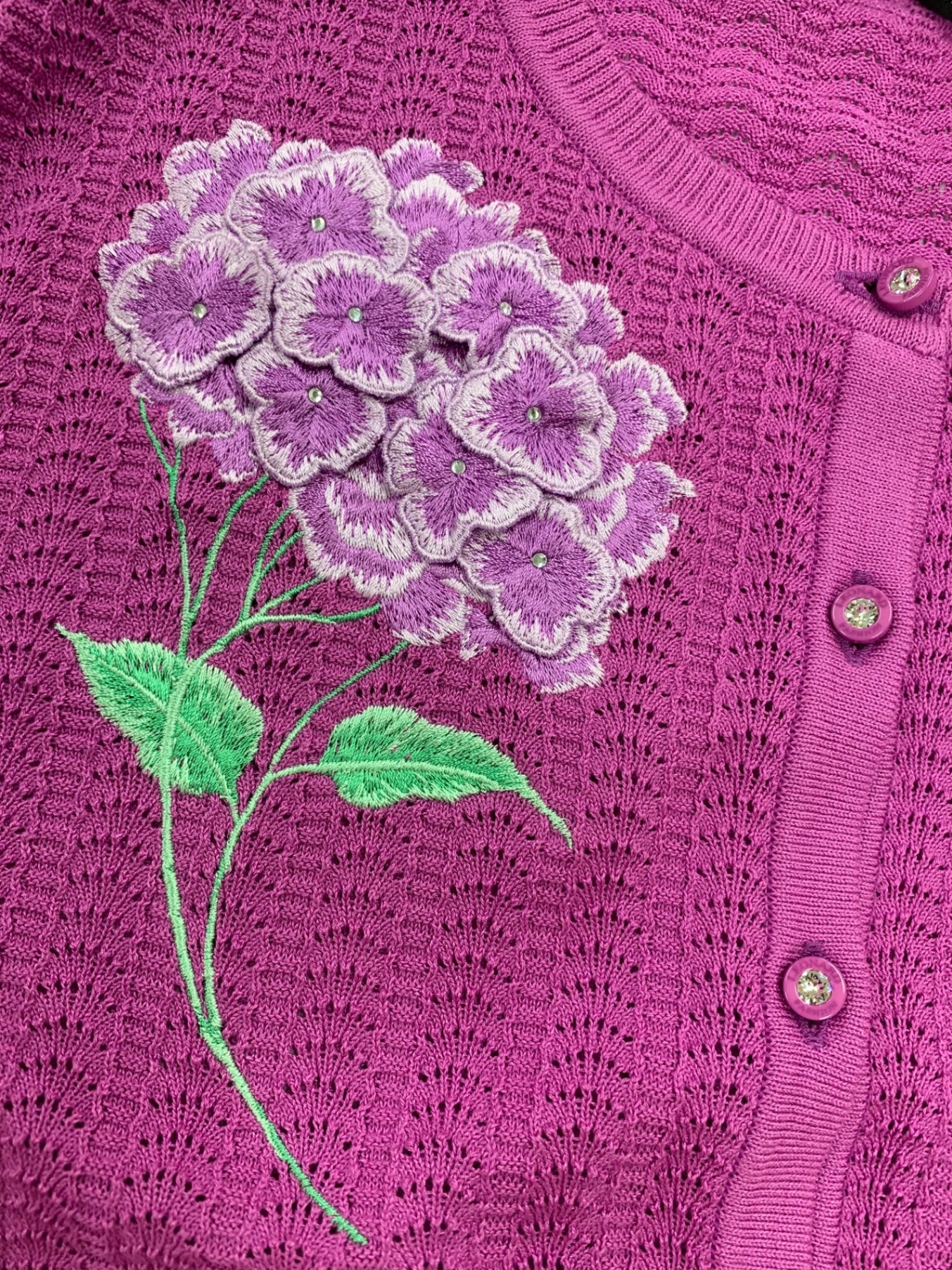 レオナールファッション 0397776 カーディガン 42 パープル 23SS アジサイ 刺繍 立体 ビジュー IT768JJUKT9Z